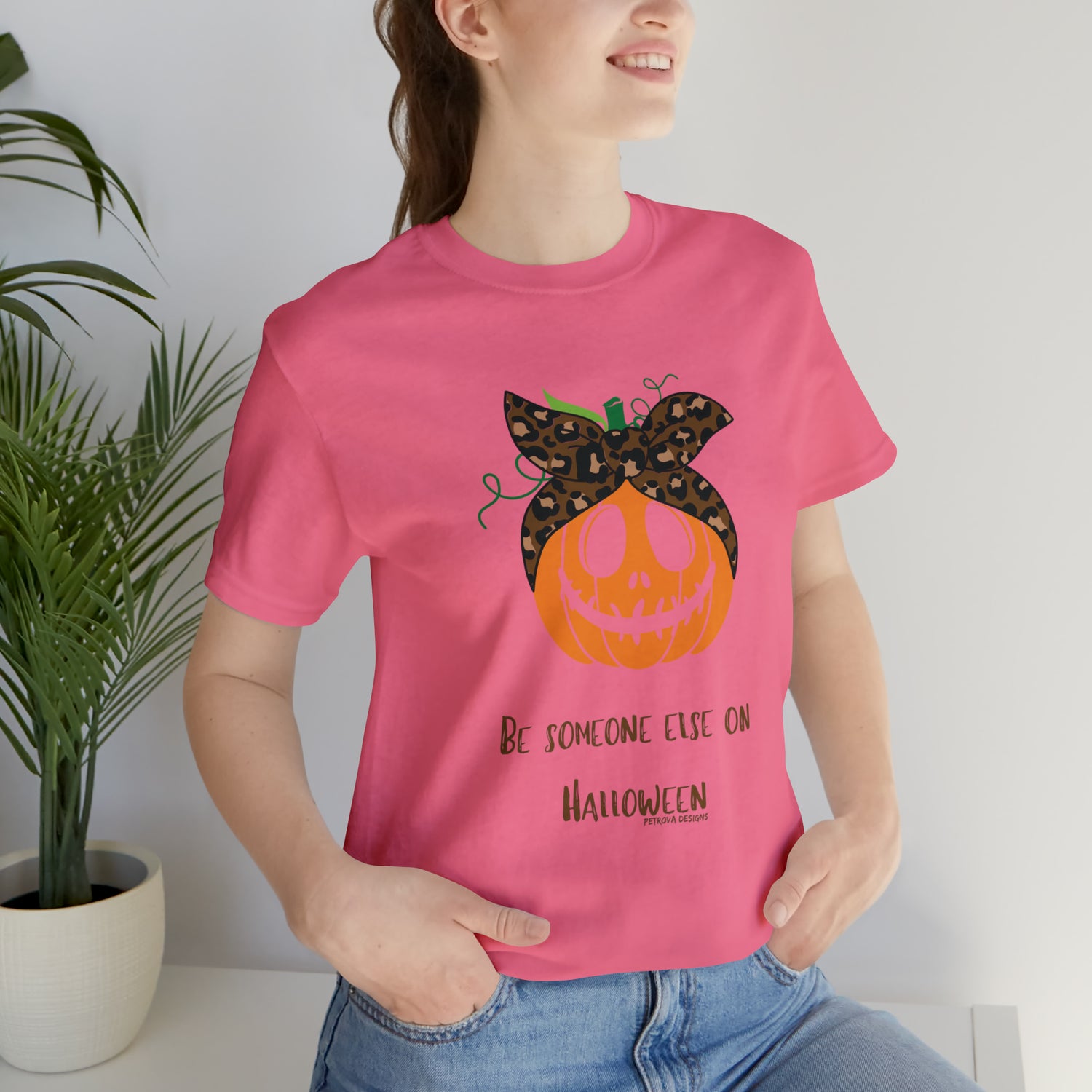 Charity Pink T-Shirt Halloween Shirts for Adults Halloween Black Shirts for Men and Women Pumpkin Petrova Designs