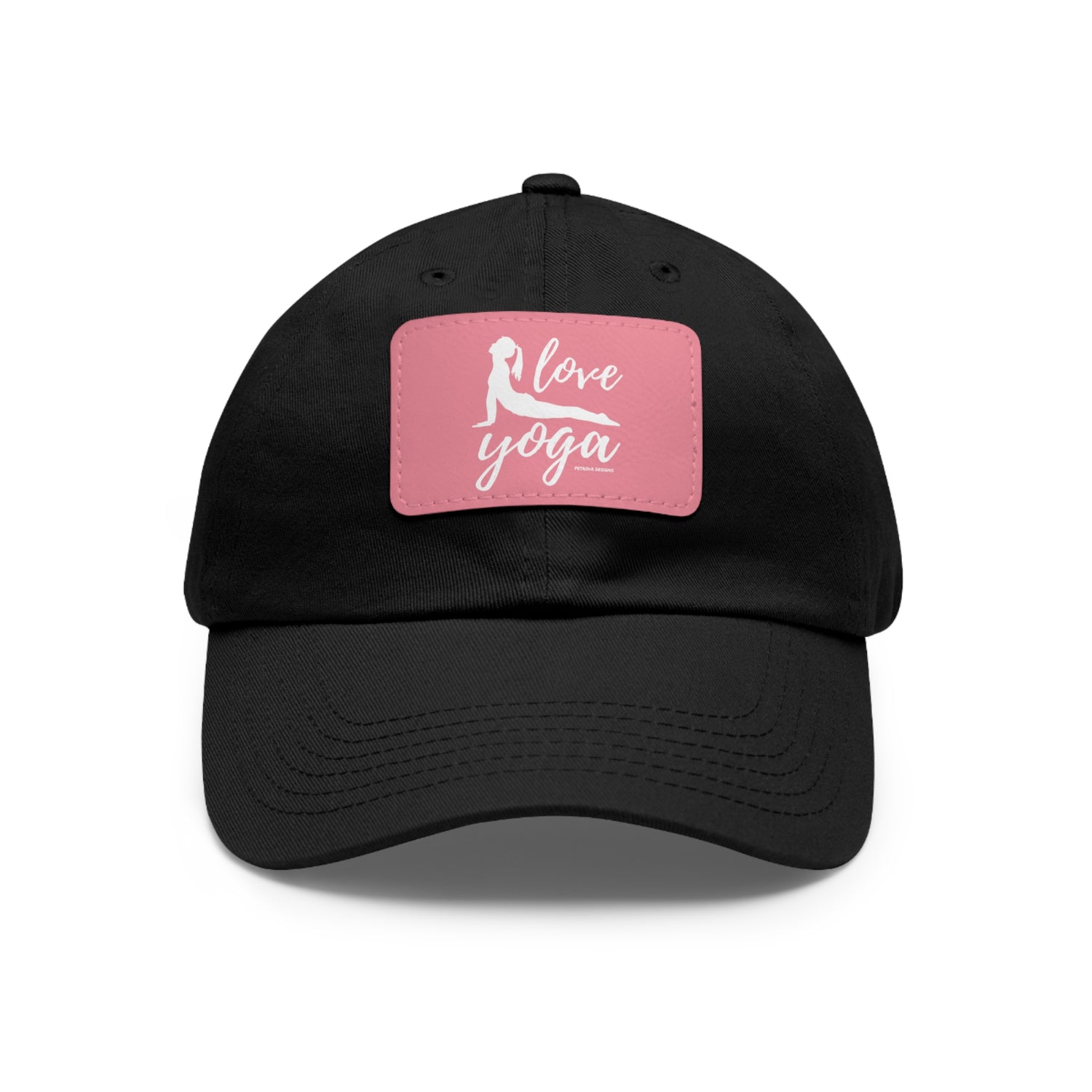 Black Pink patch Rectangle One size Hats Yoga Gifts | "Love Yoga" Dad Hat with Leather Patch | Petrova Designs