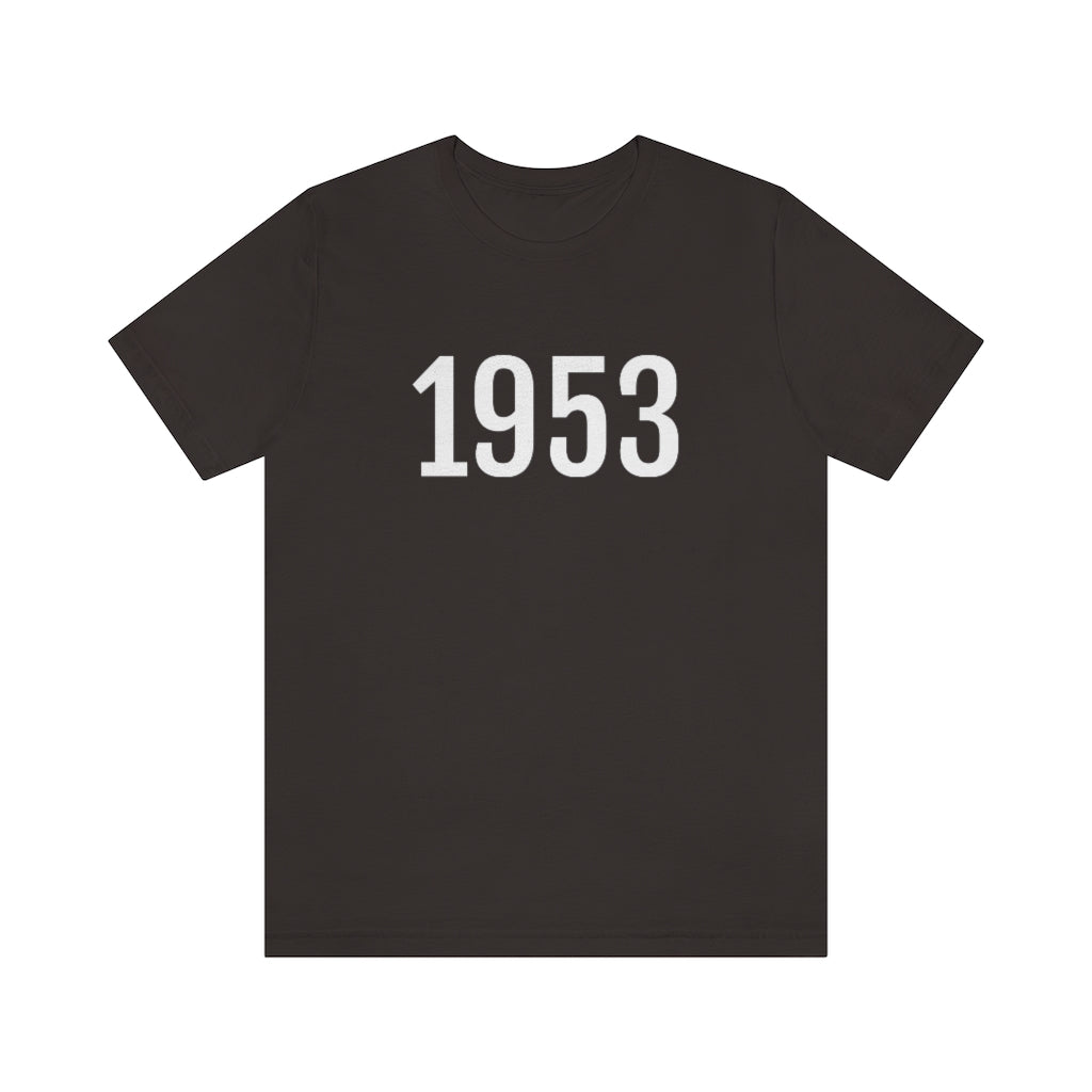 Brown T-Shirt 1953 Tee Shirt with Numbers On Them for Numbered T-Shirt Outfit Numerology Aesthetic Petrova Designs