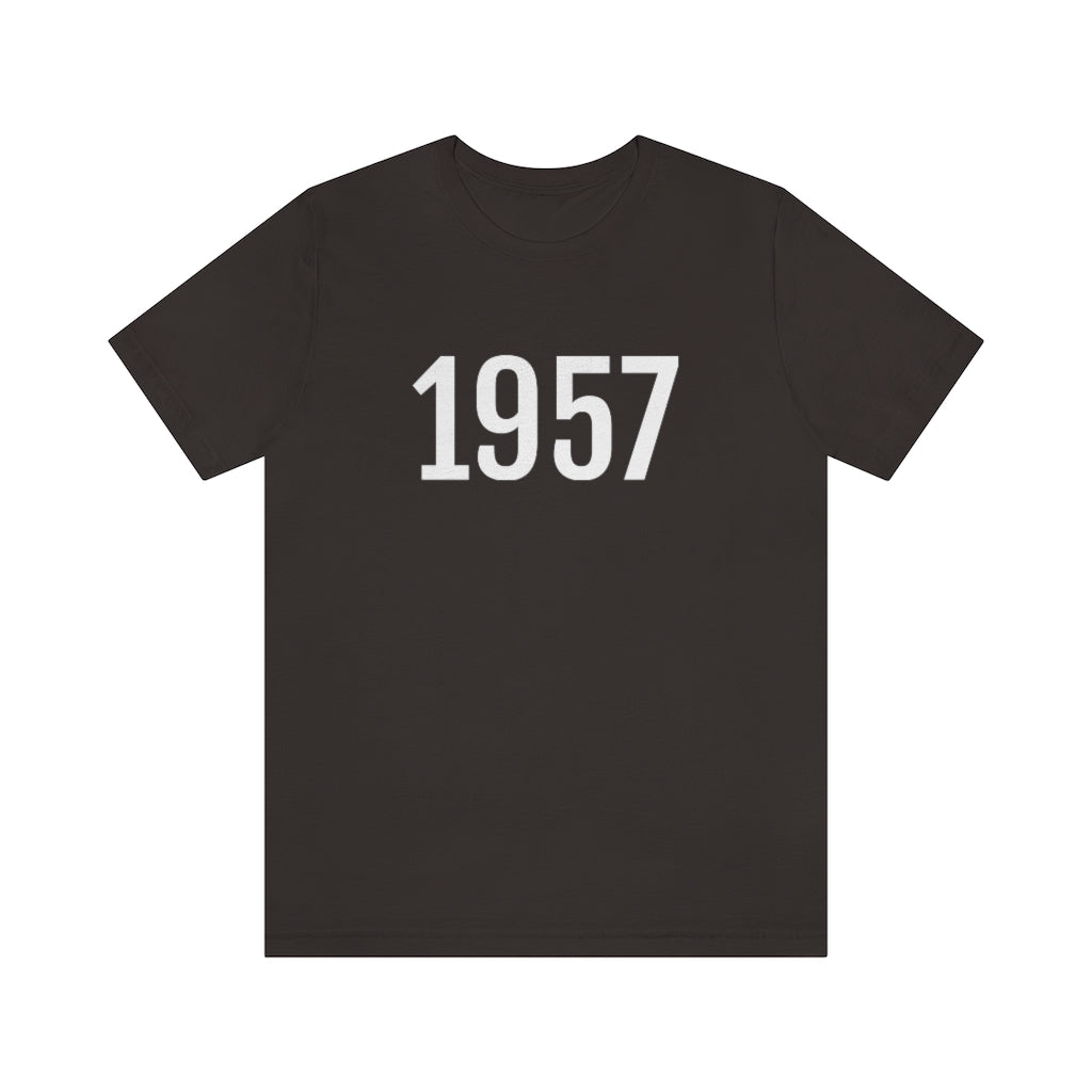 Brown T-Shirt 1957 Tee Shirt with Numbers On Them for Numbered T-Shirt Outfit Numerology Aesthetic Petrova Designs
