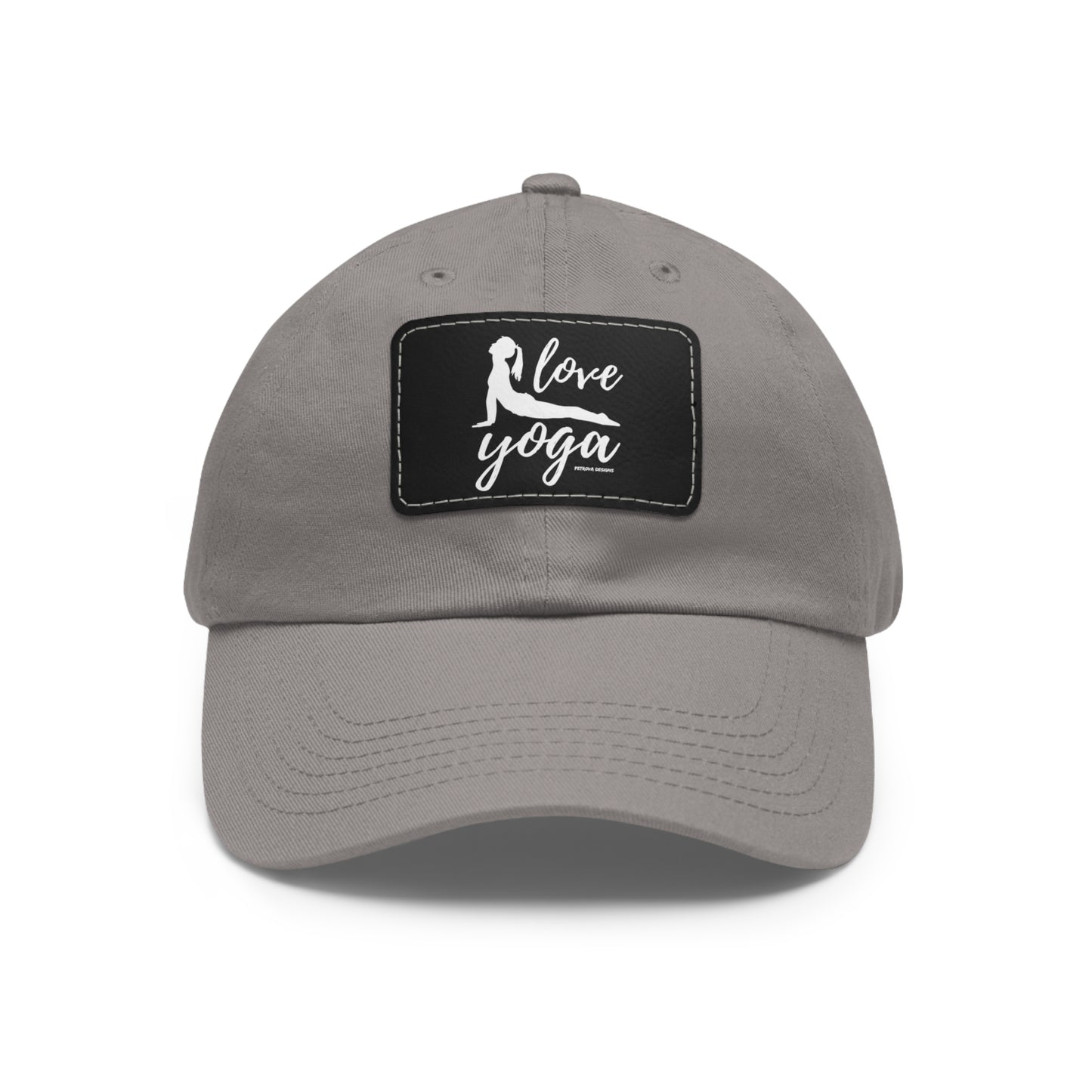 Grey Black patch Rectangle One size Hats Yoga Gifts | "Love Yoga" Dad Hat with Leather Patch | Petrova Designs