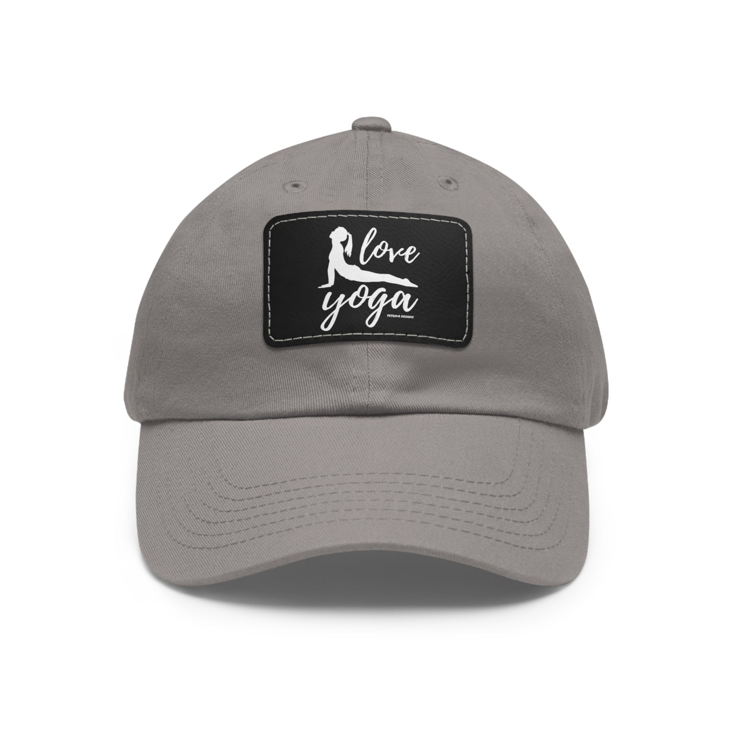 Grey Black patch Rectangle One size Hats Yoga Gifts | "Love Yoga" Dad Hat with Leather Patch | Petrova Designs