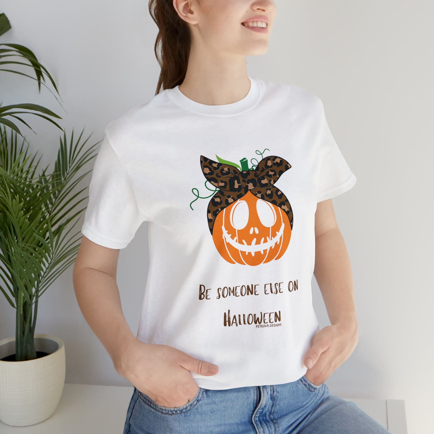 White T-Shirt Halloween Shirts for Adults Halloween Black Shirts for Men and Women Pumpkin Petrova Designs