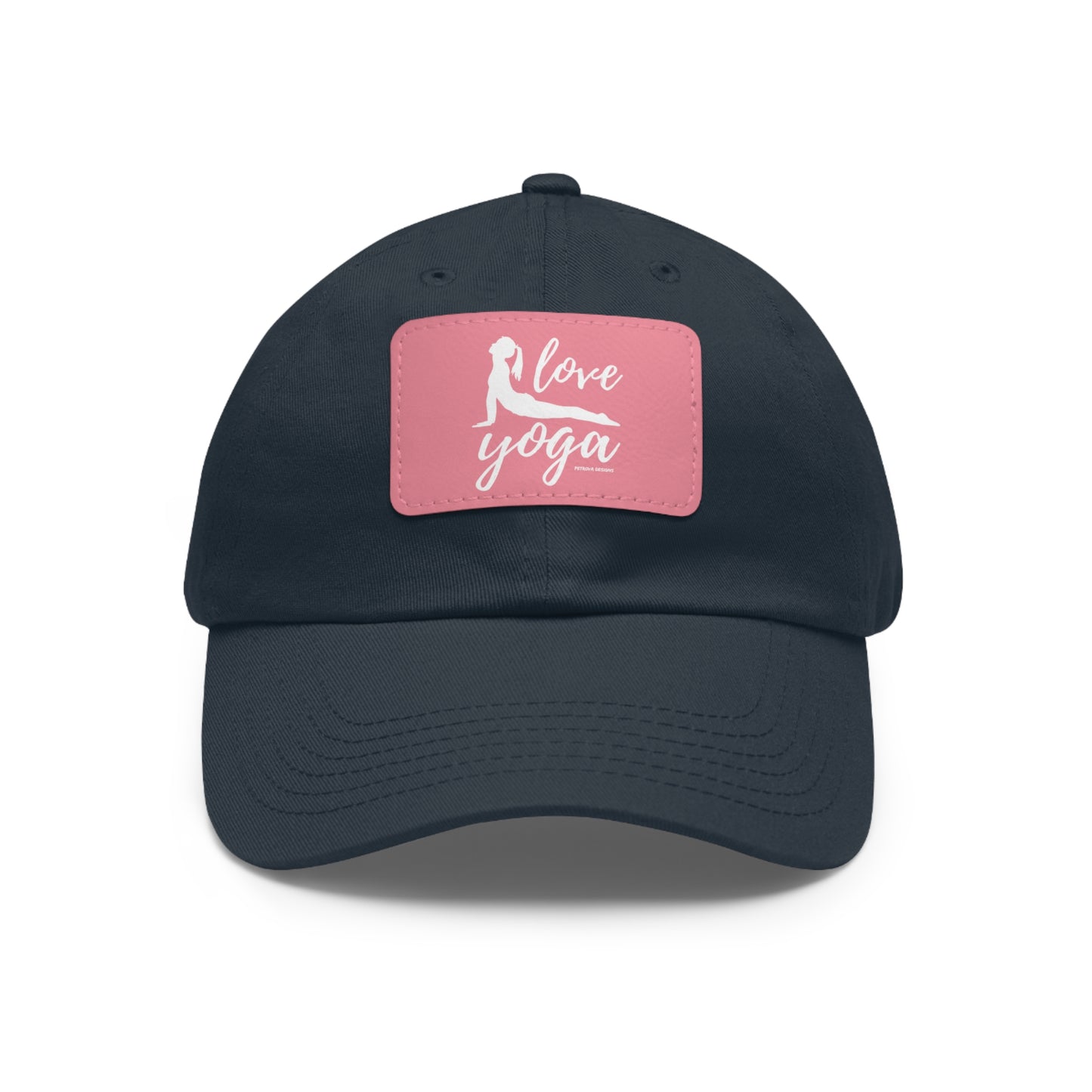 Navy Pink patch Rectangle One size Hats Yoga Gifts | "Love Yoga" Dad Hat with Leather Patch | Petrova Designs
