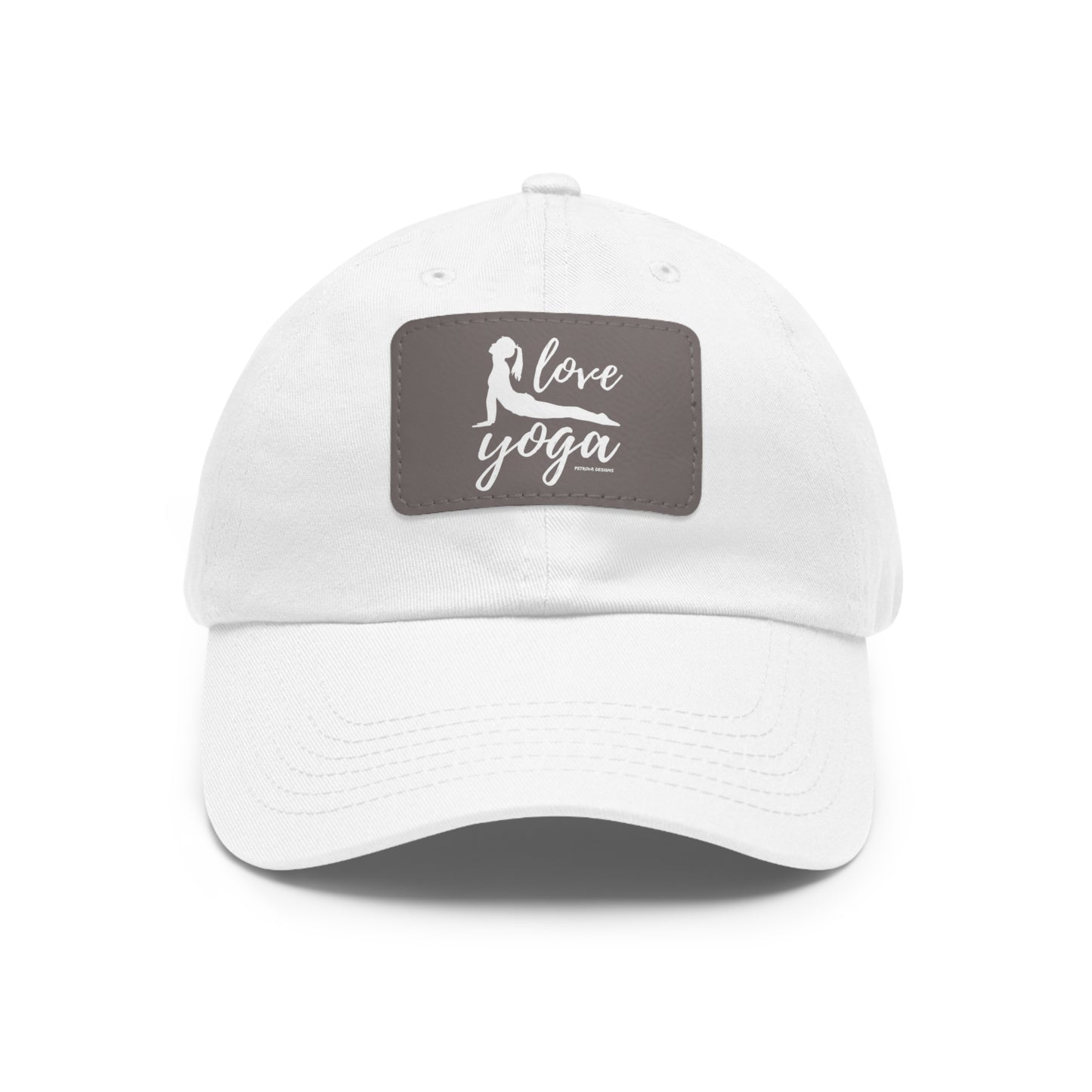 White Grey patch Rectangle One size Hats Yoga Gifts | "Love Yoga" Dad Hat with Leather Patch | Petrova Designs