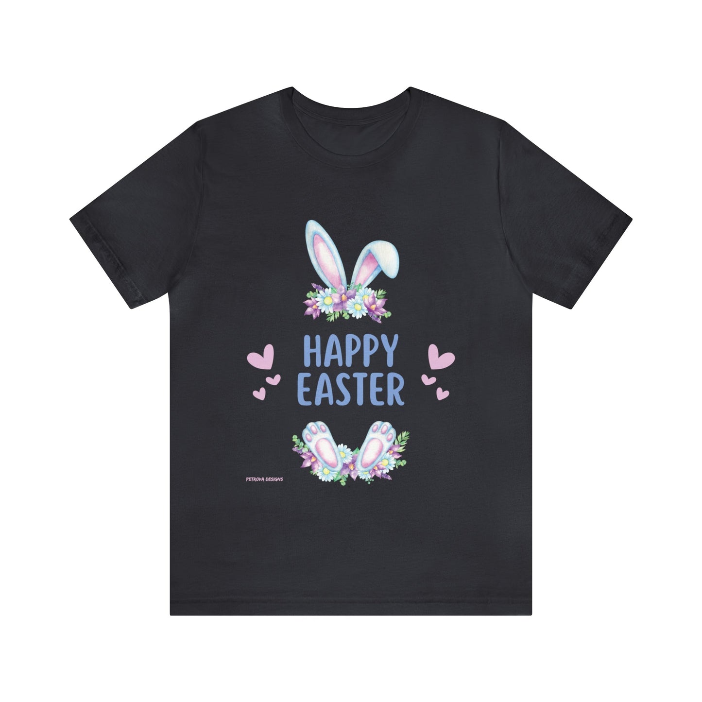 T-Shirt Easter Text Shirt for Men & Women Black Bella Canvas Shirts for Tshirt Outfit Aesthetic Bunny Ears Petrova Designs