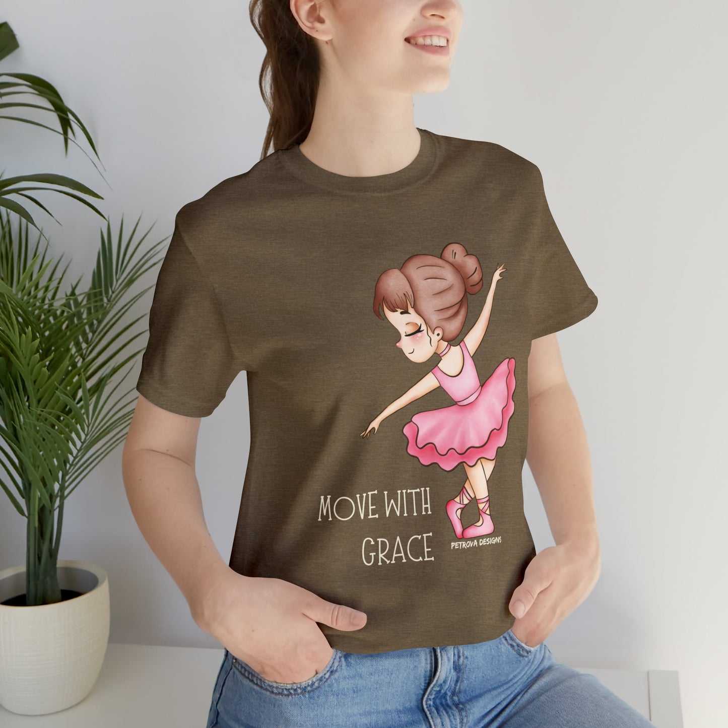 Heather Olive T-Shirt Graphic Tees Men's and Women's Bella Canvas Shirts for Black Tshirt Outfit Ballerina Dancer Petrova Designs