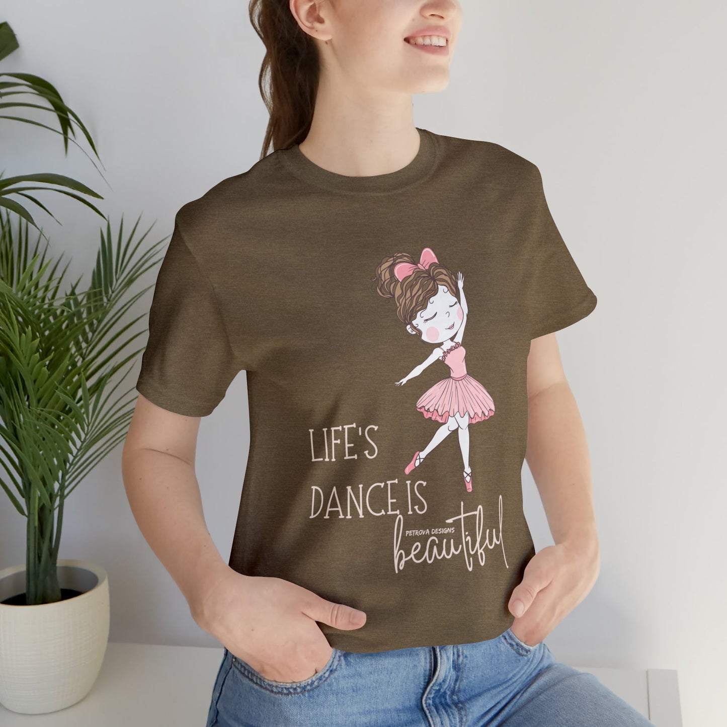 Heather Olive T-Shirt Graphic Tees Men's and Women's Bella Canvas Shirts for Black Tshirt Outfit Ballerina Dancer Petrova Designs