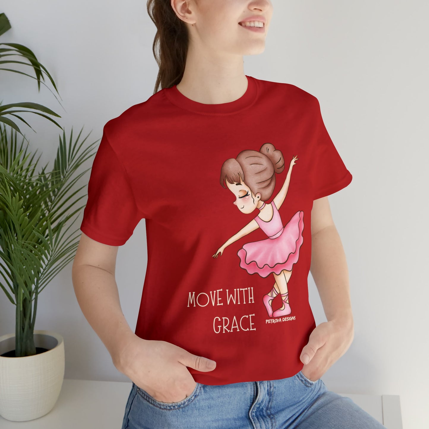 Red T-Shirt Graphic Tees Men's and Women's Bella Canvas Shirts for Black Tshirt Outfit Ballerina Dancer Petrova Designs