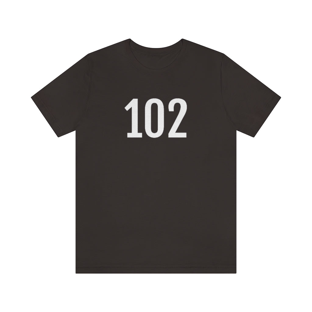 Brown T-Shirt 102 Tee Shirt with Numbers On Them for Numbered T-Shirt Outfit Numerology Aesthetic Petrova Designs