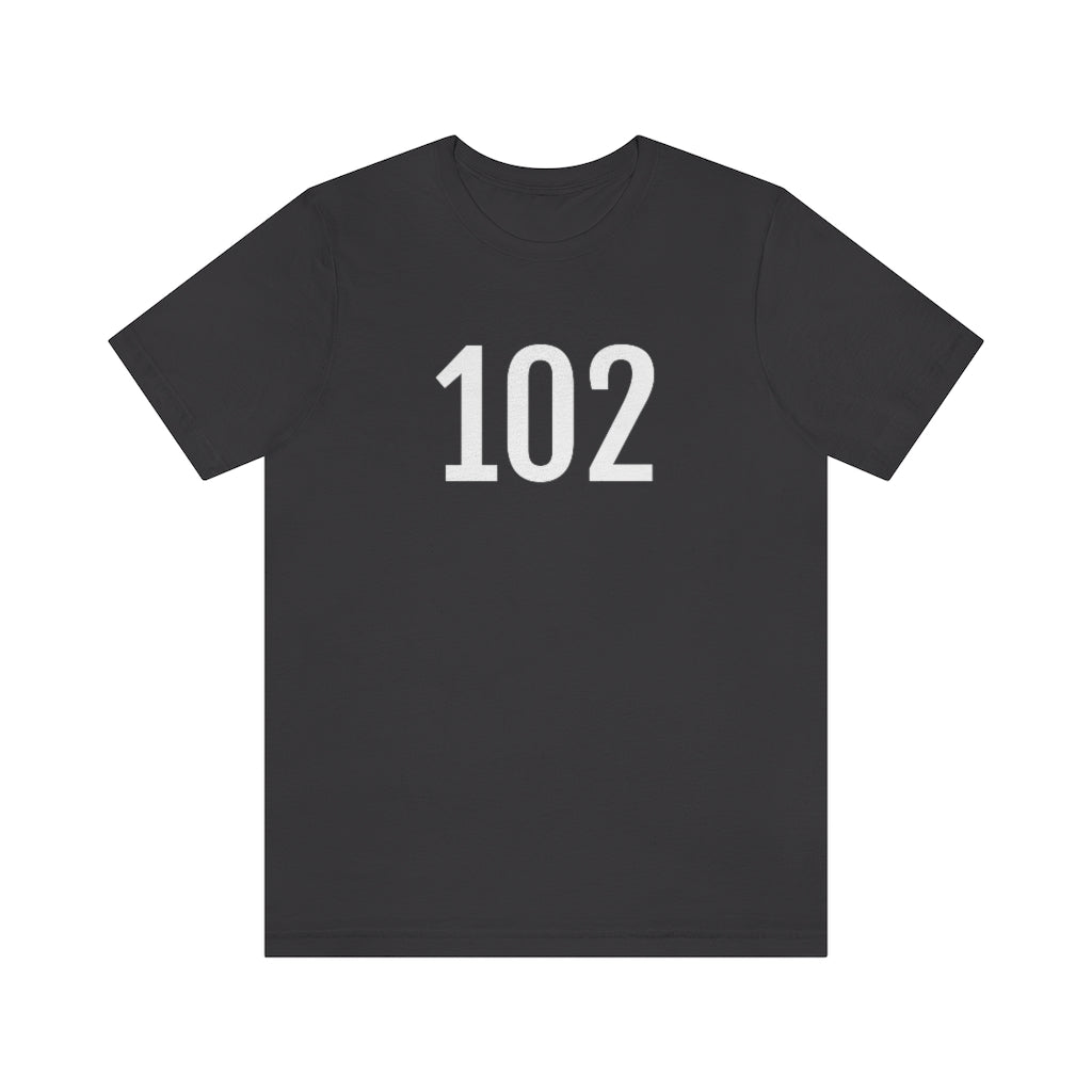 Dark Grey T-Shirt 102 Tee Shirt with Numbers On Them for Numbered T-Shirt Outfit Numerology Aesthetic Petrova Designs