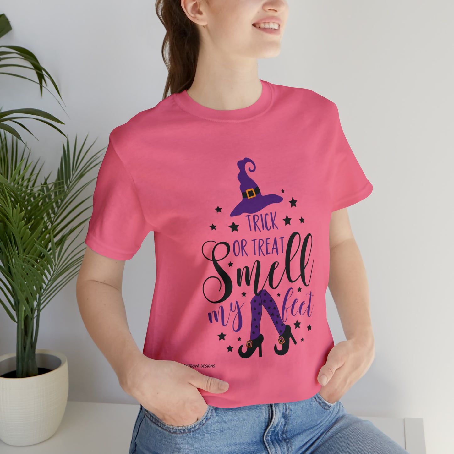Halloween T-Shirt With Witch Hat Charity Pink T-Shirt Petrova Designs