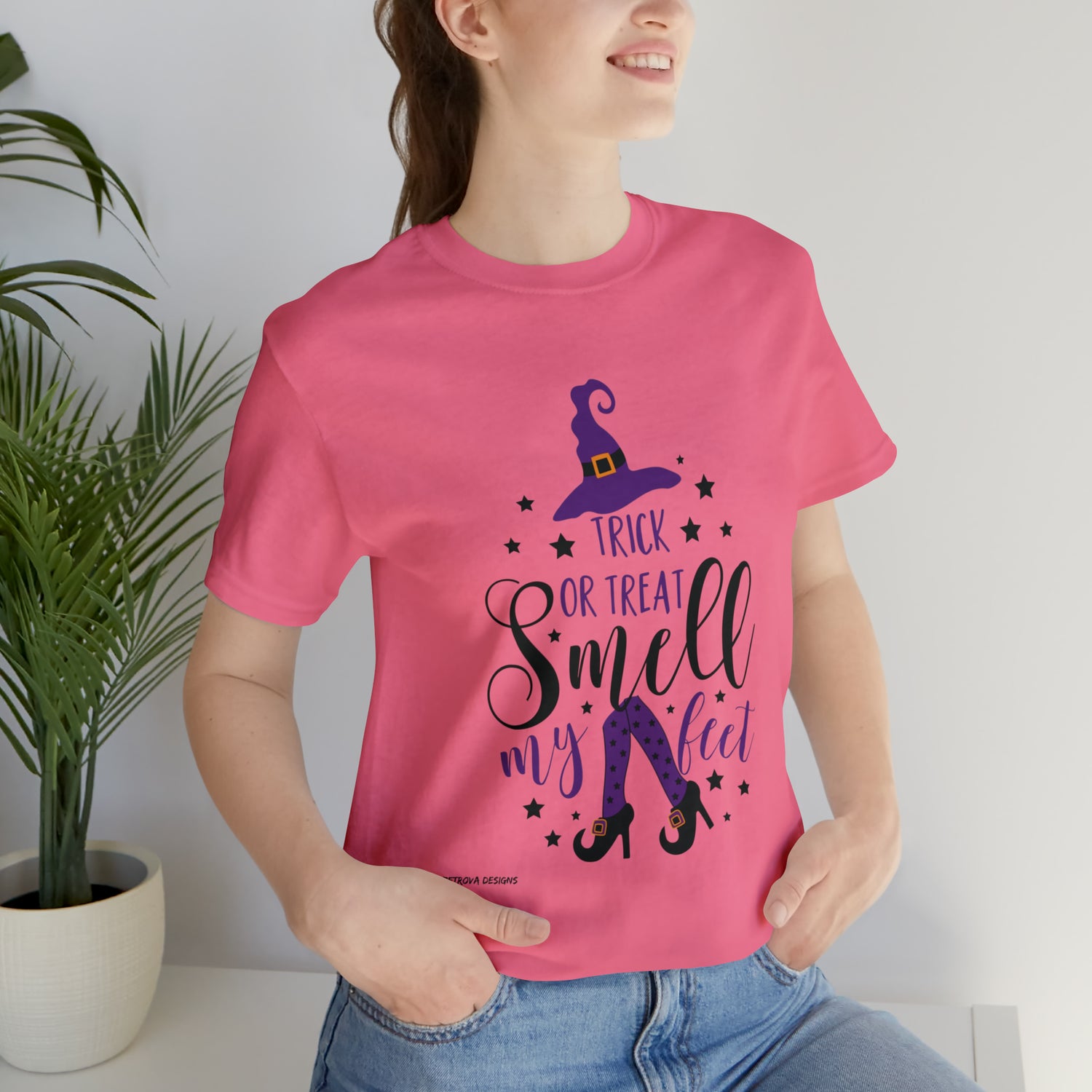Halloween T-Shirt With Witch Hat Charity Pink T-Shirt Petrova Designs