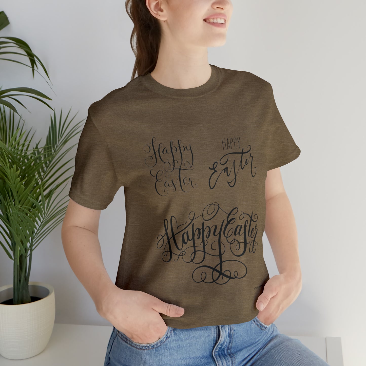 Happy Easter T-Shirt | Easter Tee Heather Olive T-Shirt Petrova Designs