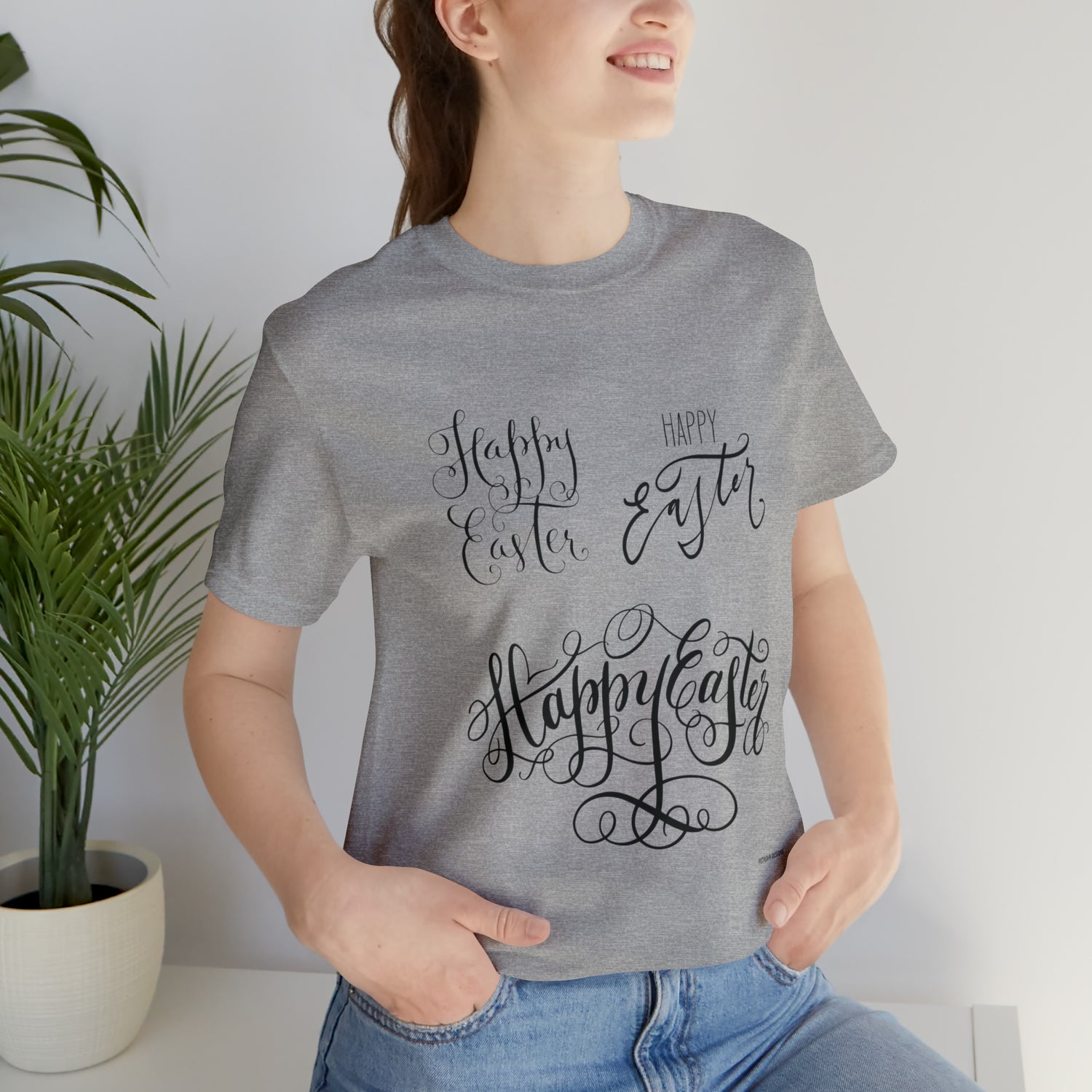Happy Easter T-Shirt | Easter Tee Athletic Heather T-Shirt Petrova Designs