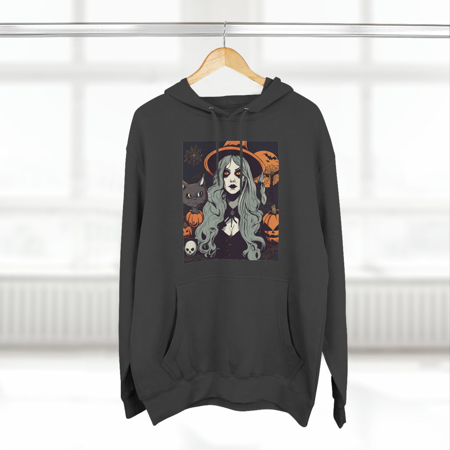 Halloween Witch and A Cat Hoodie | Halloween Gift Ideas Charcoal Heather Hoodie Petrova Designs