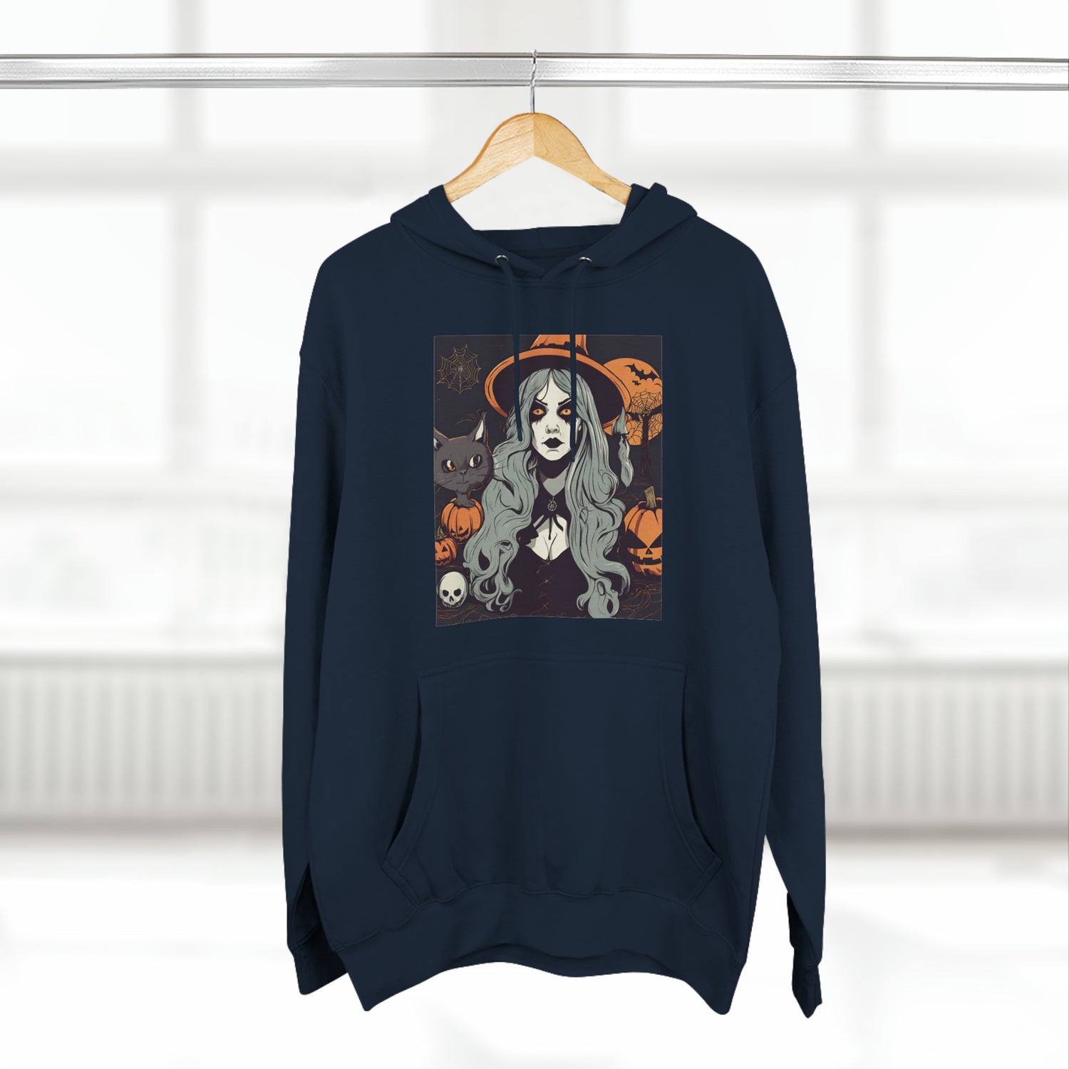 Halloween Witch and A Cat Hoodie | Halloween Gift Ideas Navy Hoodie Petrova Designs