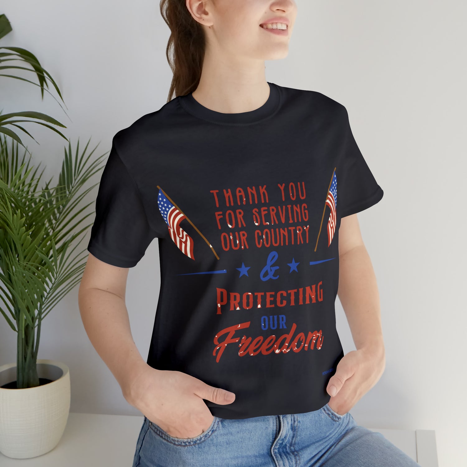Dark Grey T-Shirt Tshirt Design Gift for Friend and Family Short Sleeved Shirt Veterans Day Petrova Designs