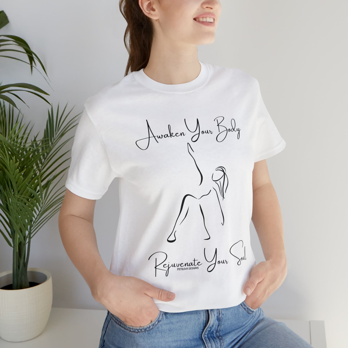 White T-Shirt Tshirt Design Gift for Friend and Family Short Sleeved Shirt Yoga Petrova Designs