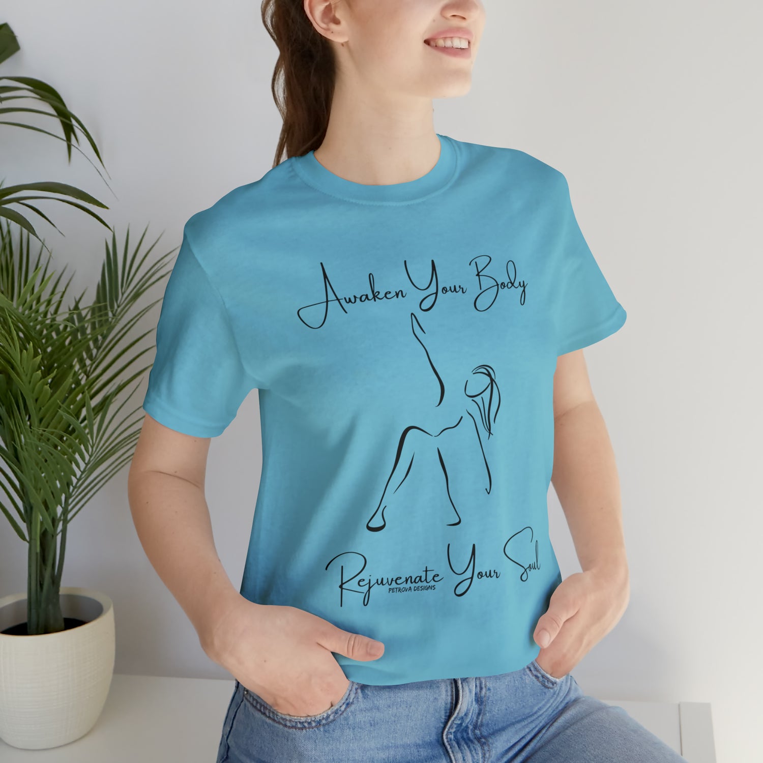 Turquoise S T-Shirt Tshirt Design Gift for Friend and Family Short Sleeved Shirt Yoga Petrova Designs