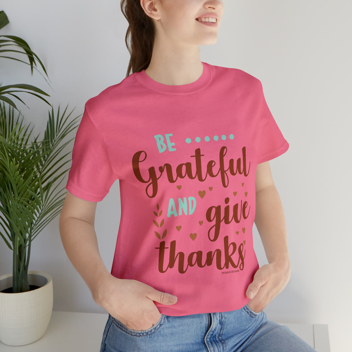 Thanksgiving Gratitude T-Shirt Charity Pink T-Shirt Petrova Designs