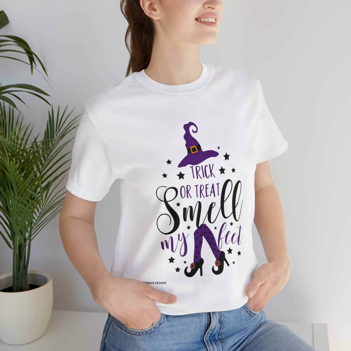 Halloween T-Shirt With Witch Hat White T-Shirt Petrova Designs