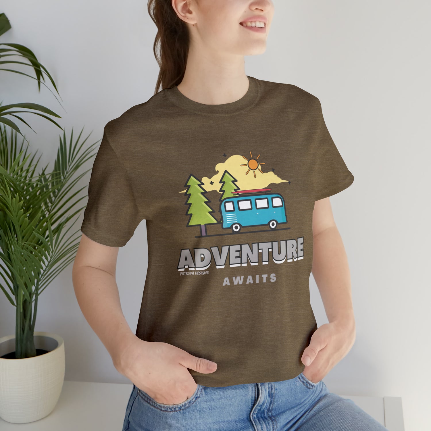 T-Shirt for Travelers | Traveler Tee Gift Idea | Adventurer Heather Olive T-Shirt Petrova Designs