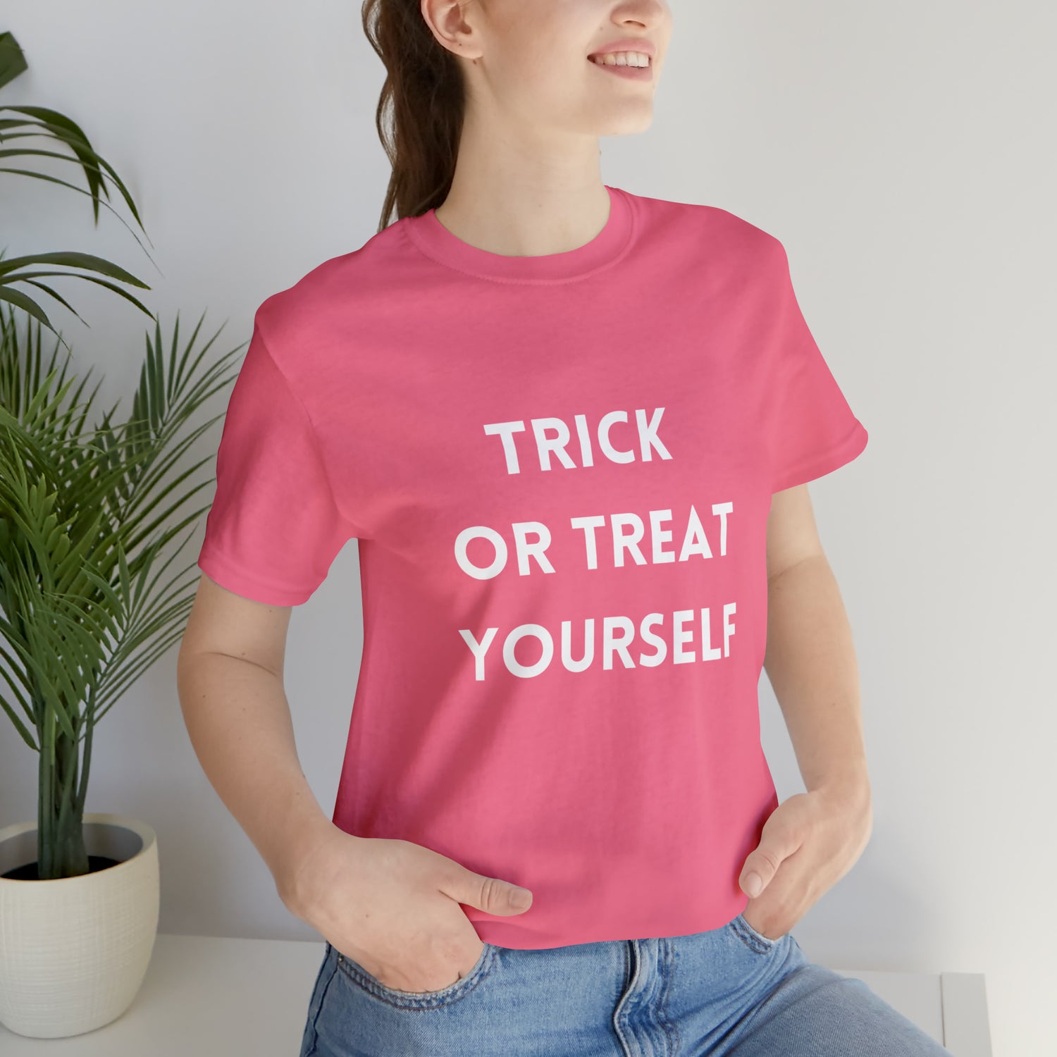 Trick or Treat Halloween T-Shirt Charity Pink T-Shirt Petrova Designs