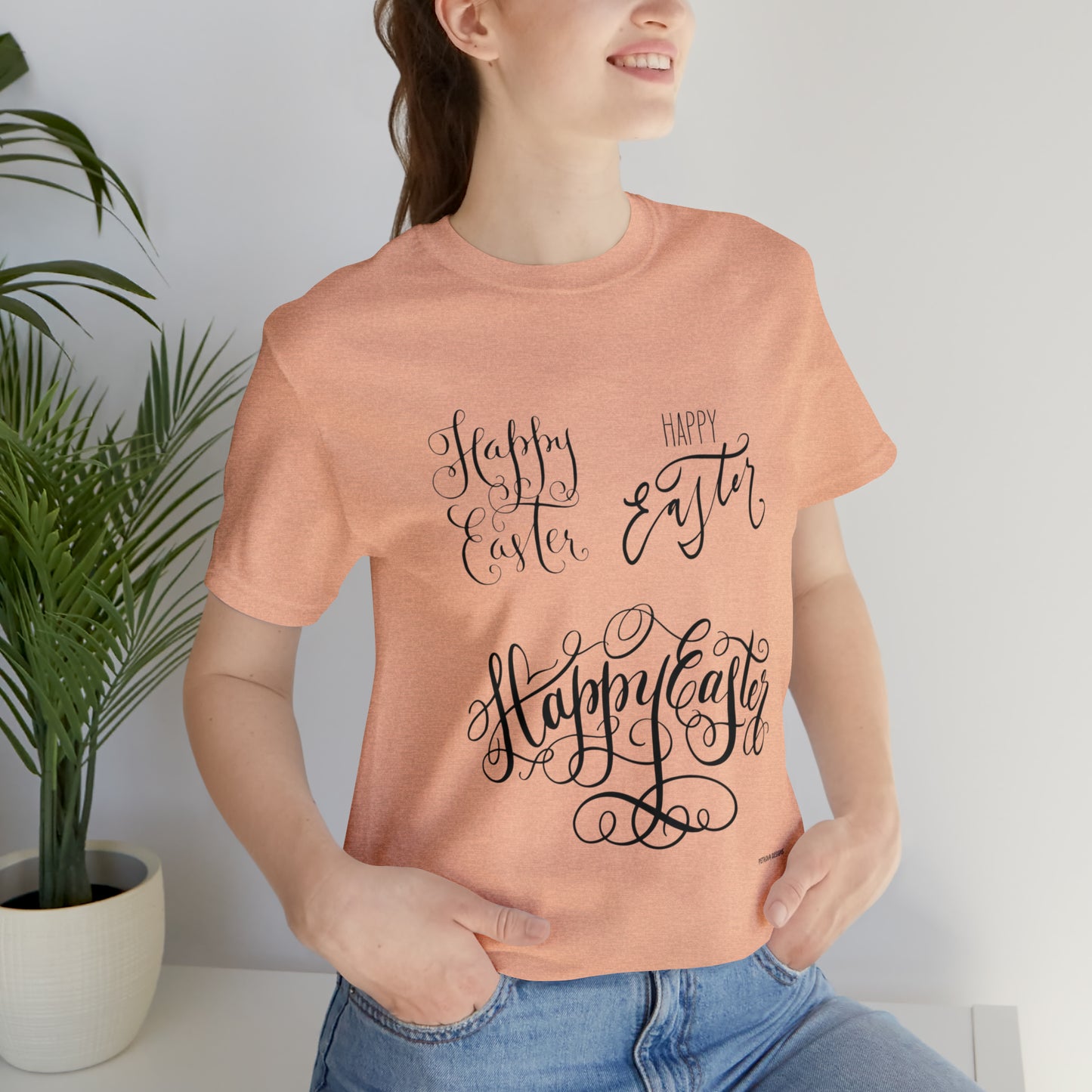 Happy Easter T-Shirt | Easter Tee Heather Peach T-Shirt Petrova Designs