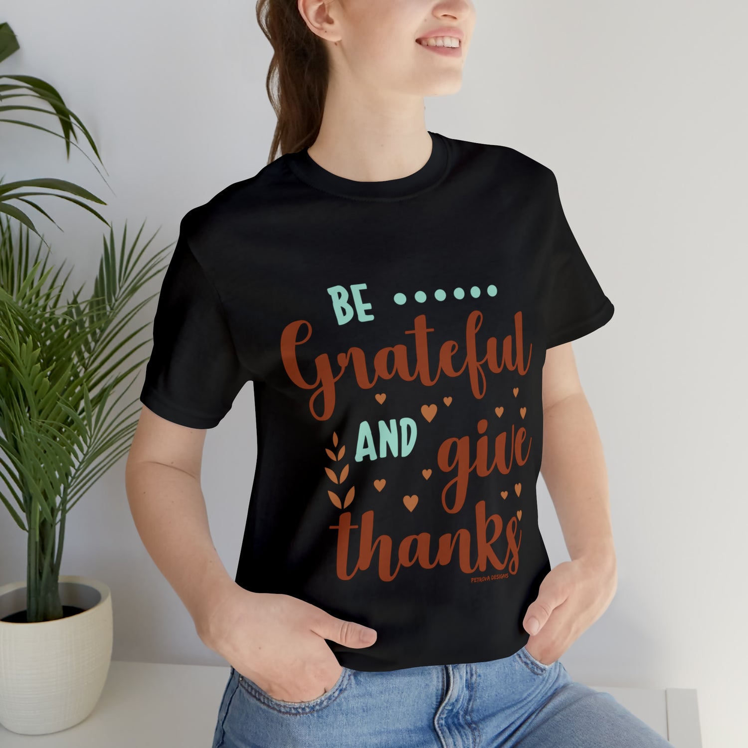 Thanksgiving Gratitude T-Shirt Black T-Shirt Petrova Designs