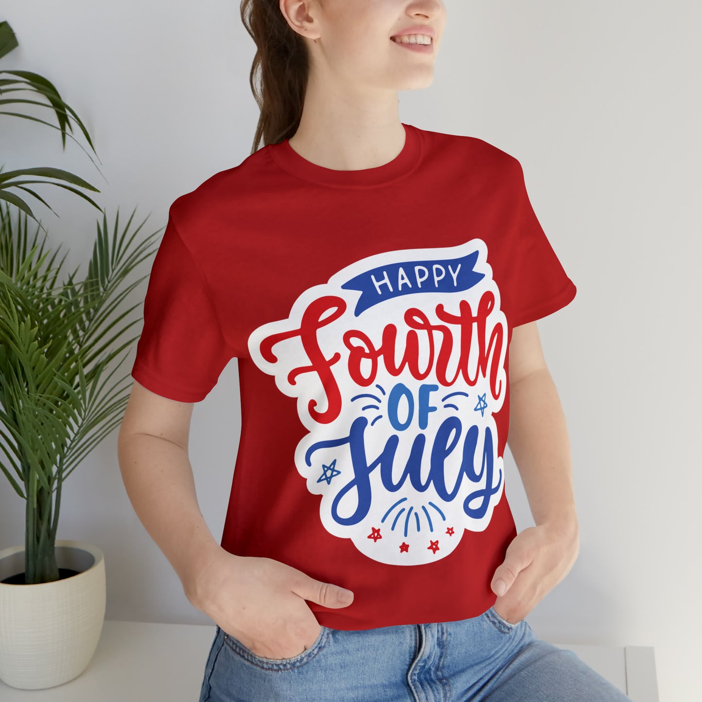 Red T-Shirt Tshirt Design Gift for Friend and Family Short Sleeved Shirt July 4th Independence Day Petrova Designs
