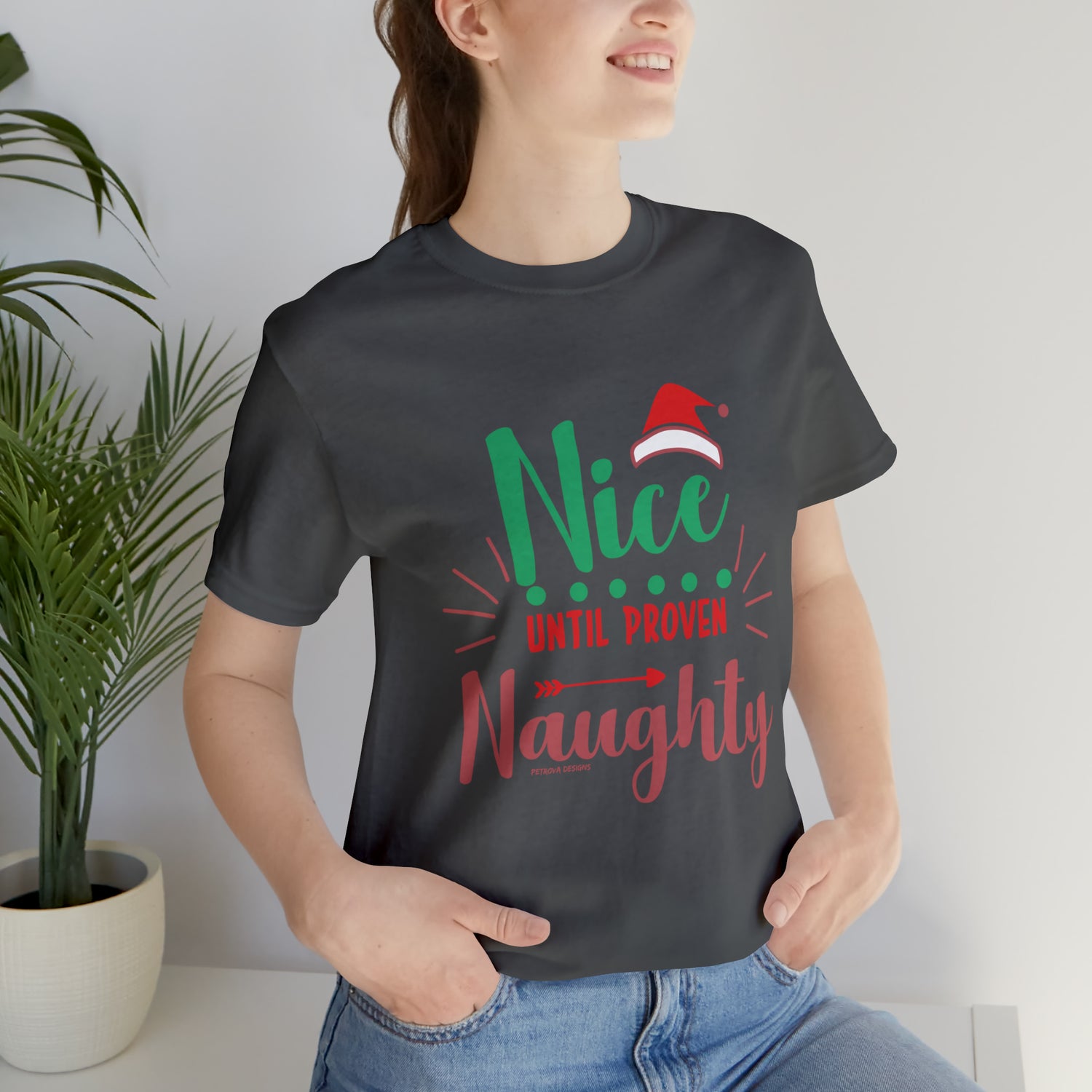 Funny Christmas T-Shirt | Xmas Naughty Tee Asphalt T-Shirt Petrova Designs