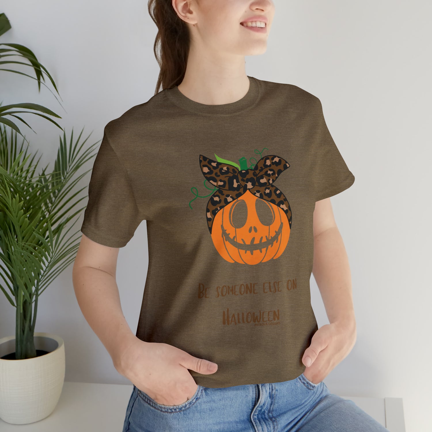 Halloween Pumpkin T-Shirt Heather Olive T-Shirt Petrova Designs