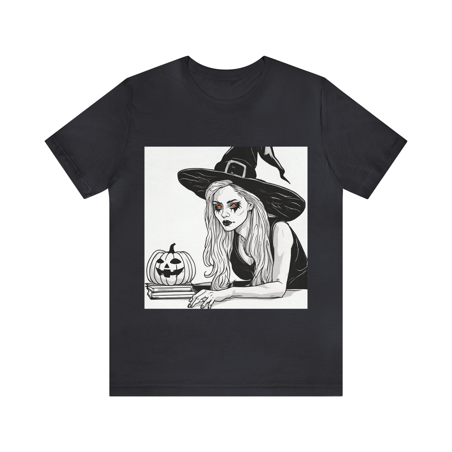 Halloween Witch And Pumpkin T-Shirt | Halloween Gift Ideas Dark Grey T-Shirt Petrova Designs