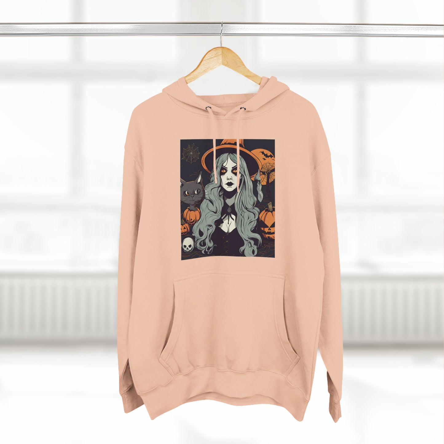 Halloween Witch and A Cat Hoodie | Halloween Gift Ideas Pale Pink Hoodie Petrova Designs