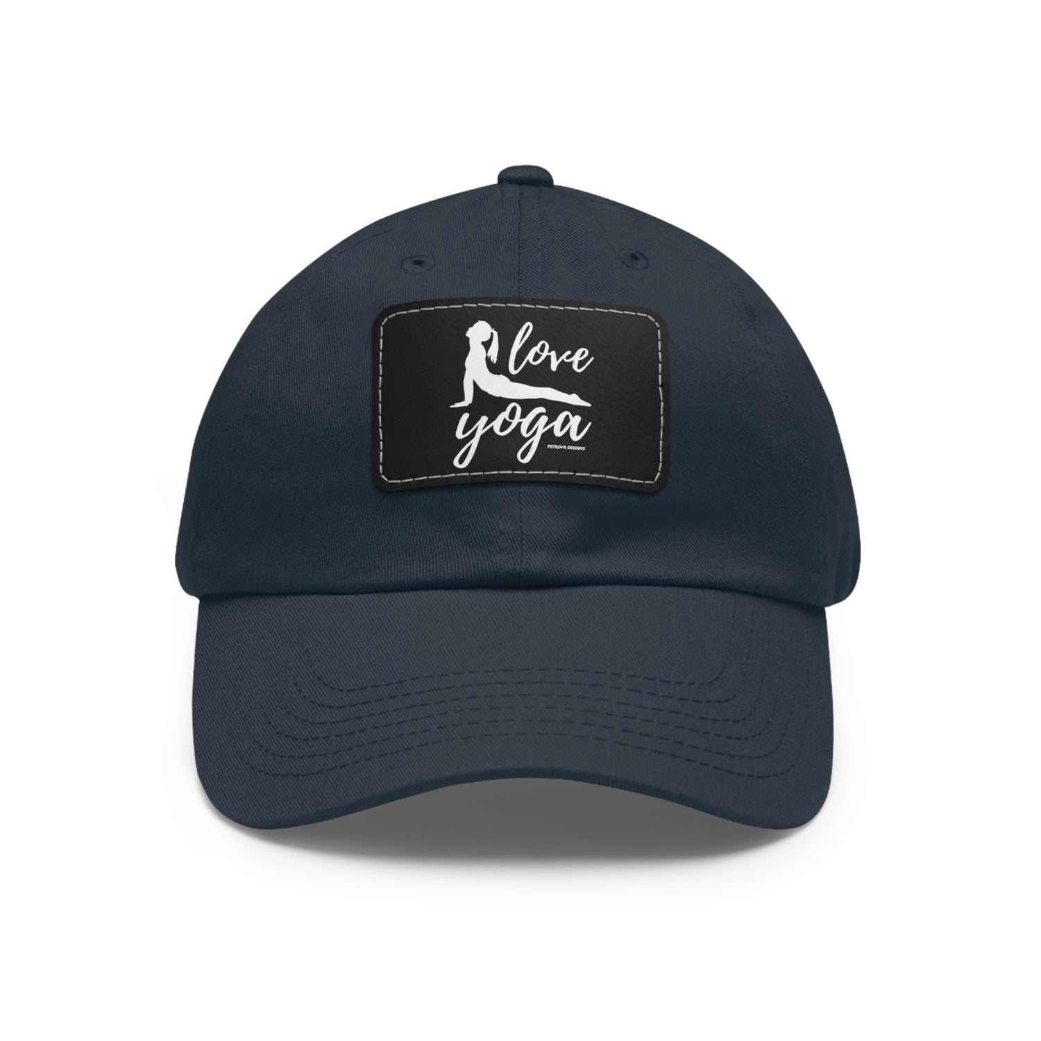 Yoga Gifts | "Love Yoga" Dad Hat with Leather Patch | Navy / Black patch Rectangle One size Hats Petrova Designs