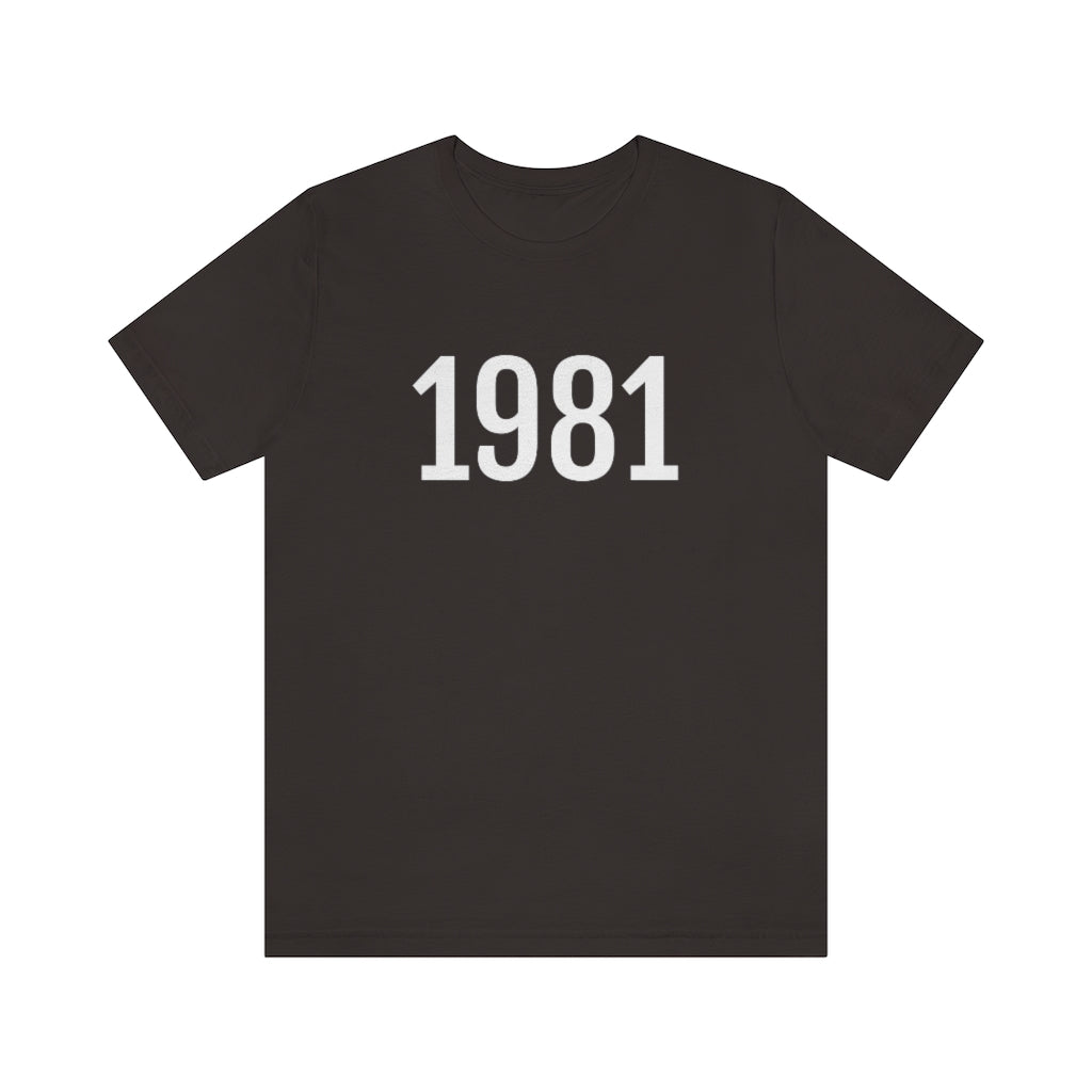 Brown T-Shirt 1981 Tee Shirt with Numbers On Them for Numbered T-Shirt Outfit Numerology Aesthetic Petrova Designs