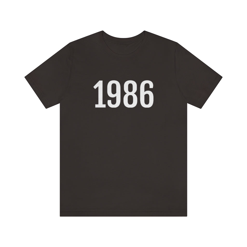 Brown T-Shirt 1986 Tee Shirt with Numbers On Them for Numbered T-Shirt Outfit Numerology Aesthetic Petrova Designs