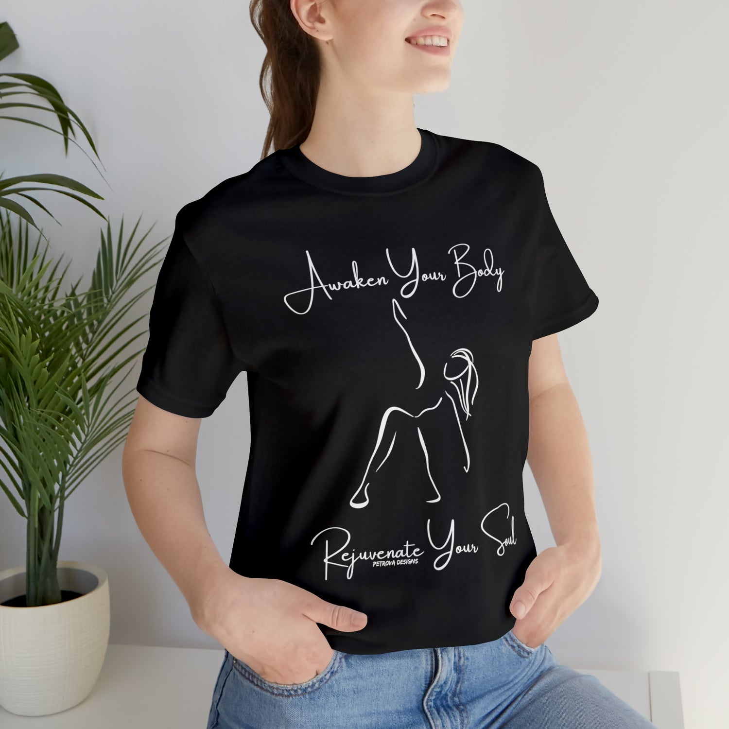 Black T-Shirt Tshirt Design Gift for Friend and Family Short Sleeved Shirt Yoga Petrova Designs