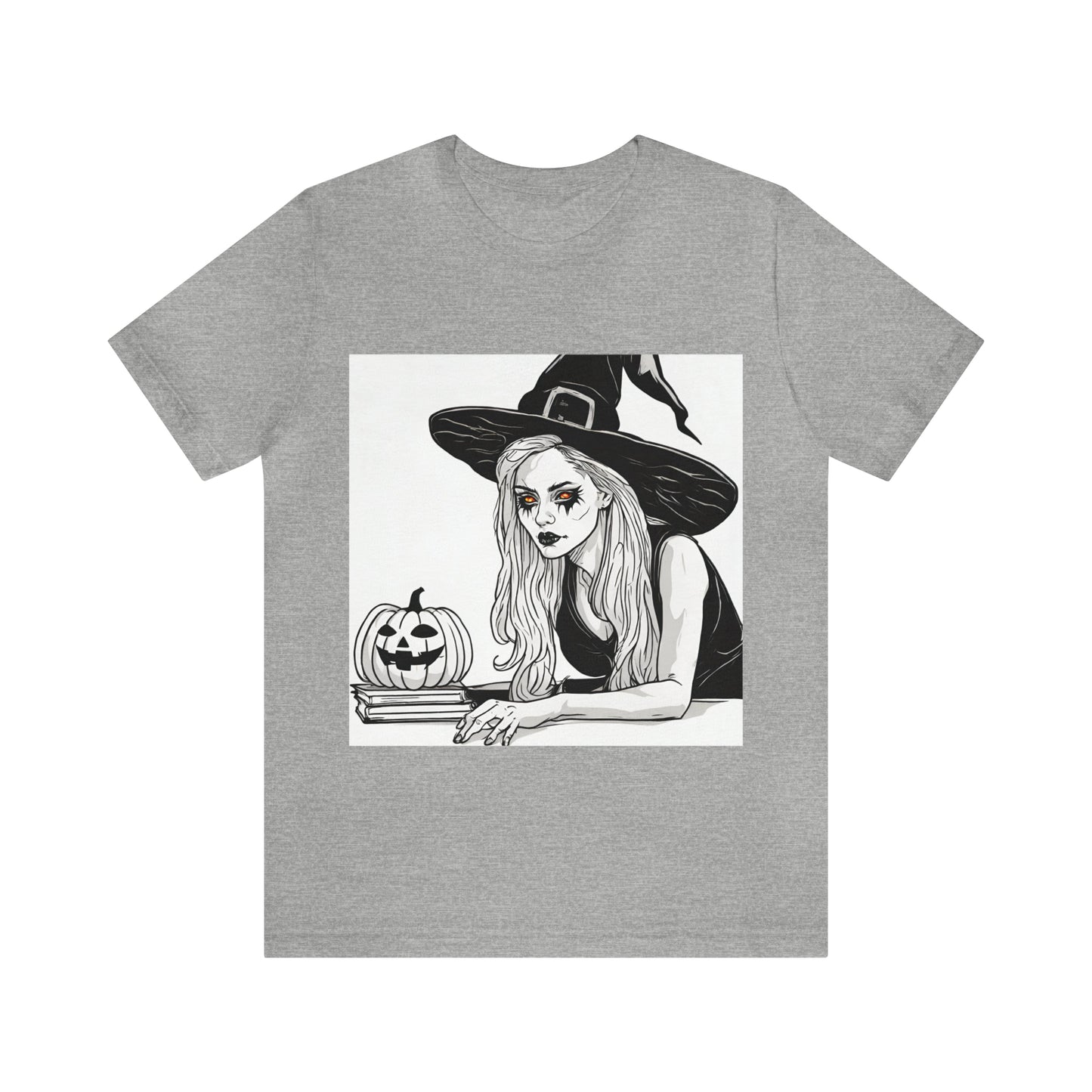 Halloween Witch And Pumpkin T-Shirt | Halloween Gift Ideas Athletic Heather T-Shirt Petrova Designs