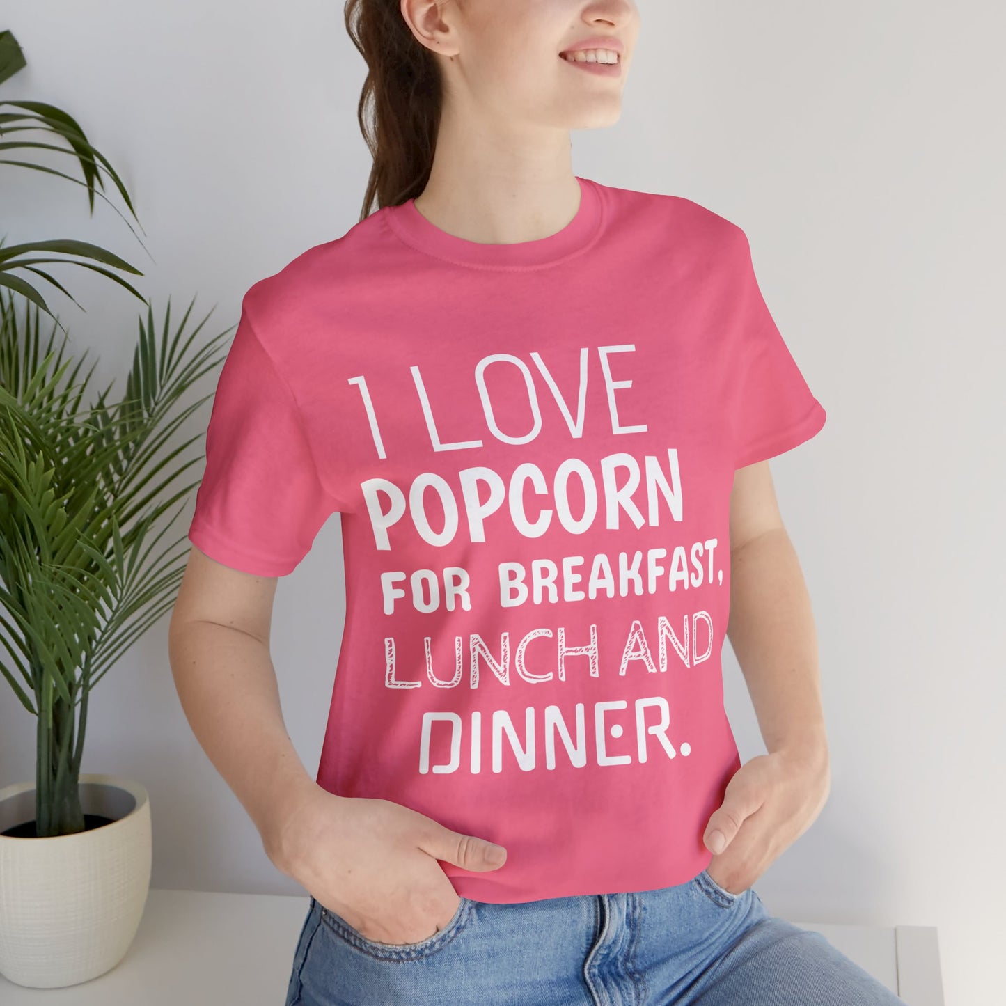 Popcorn T-Shirt | For Movie Nights or Foodies Charity Pink T-Shirt Petrova Designs