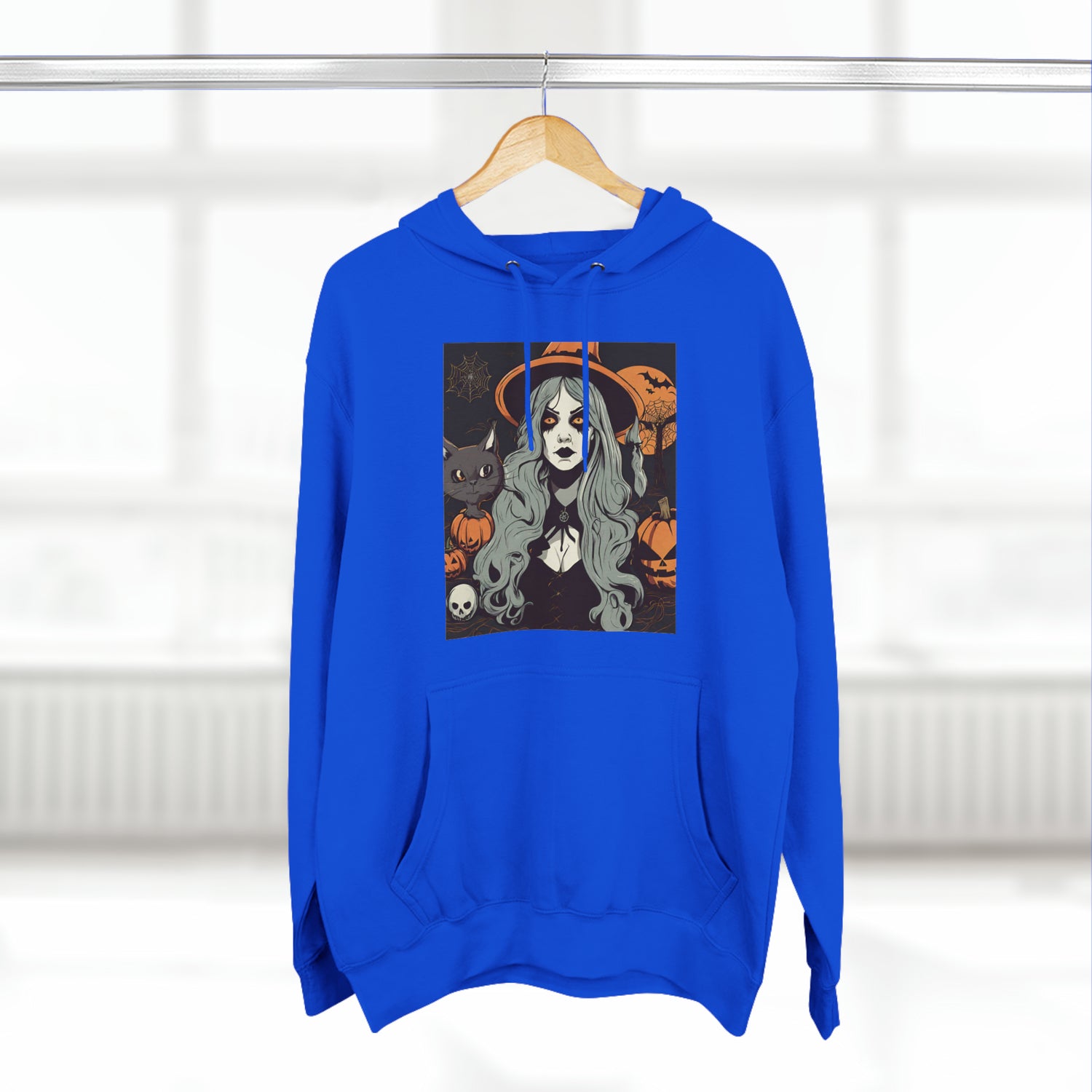 Halloween Witch and A Cat Hoodie | Halloween Gift Ideas Royal Blue Hoodie Petrova Designs