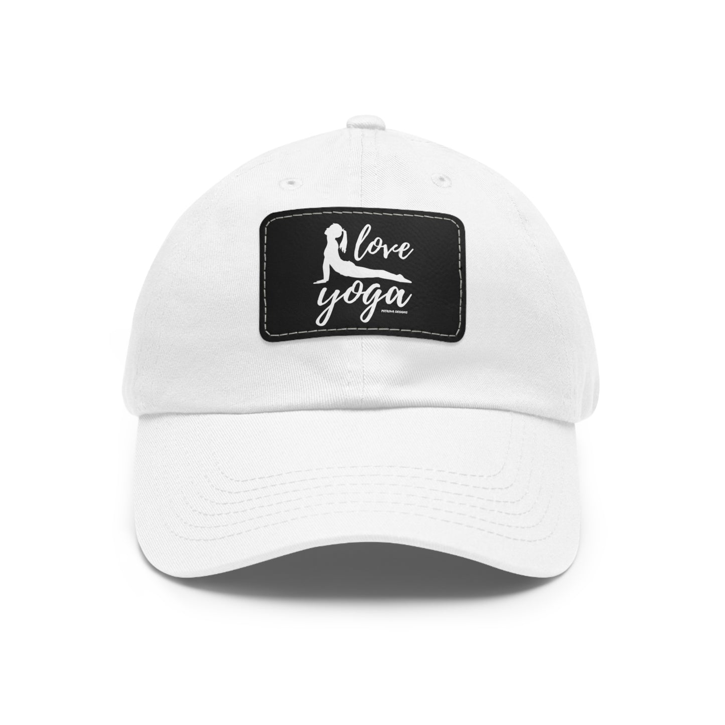 White Black patch Rectangle One size Hats Yoga Gifts | "Love Yoga" Dad Hat with Leather Patch | Petrova Designs