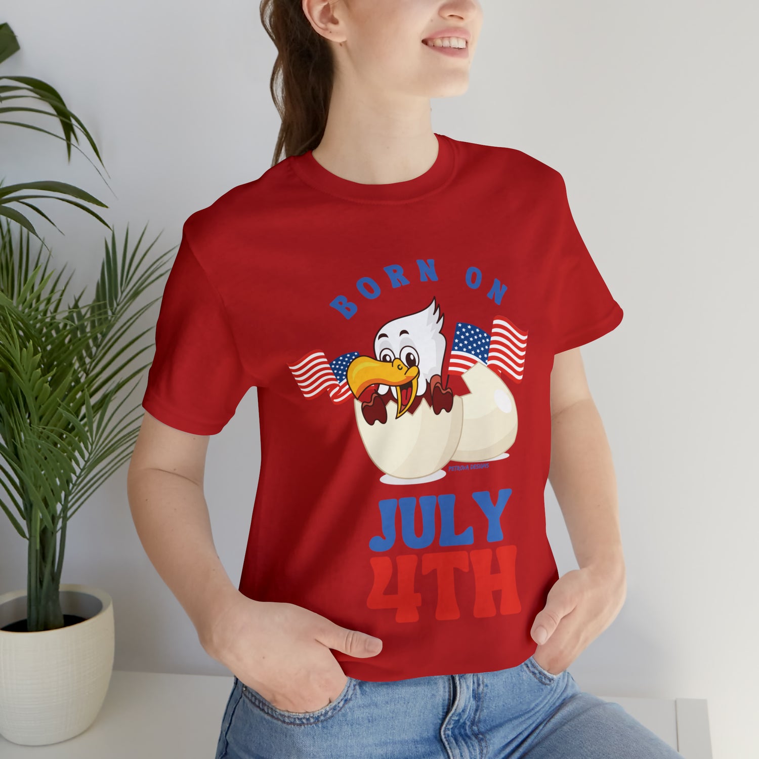 Red T-Shirt Tshirt Design Gift for Friend and Family Short Sleeved Shirt 4th of July Independence Day Petrova Designs