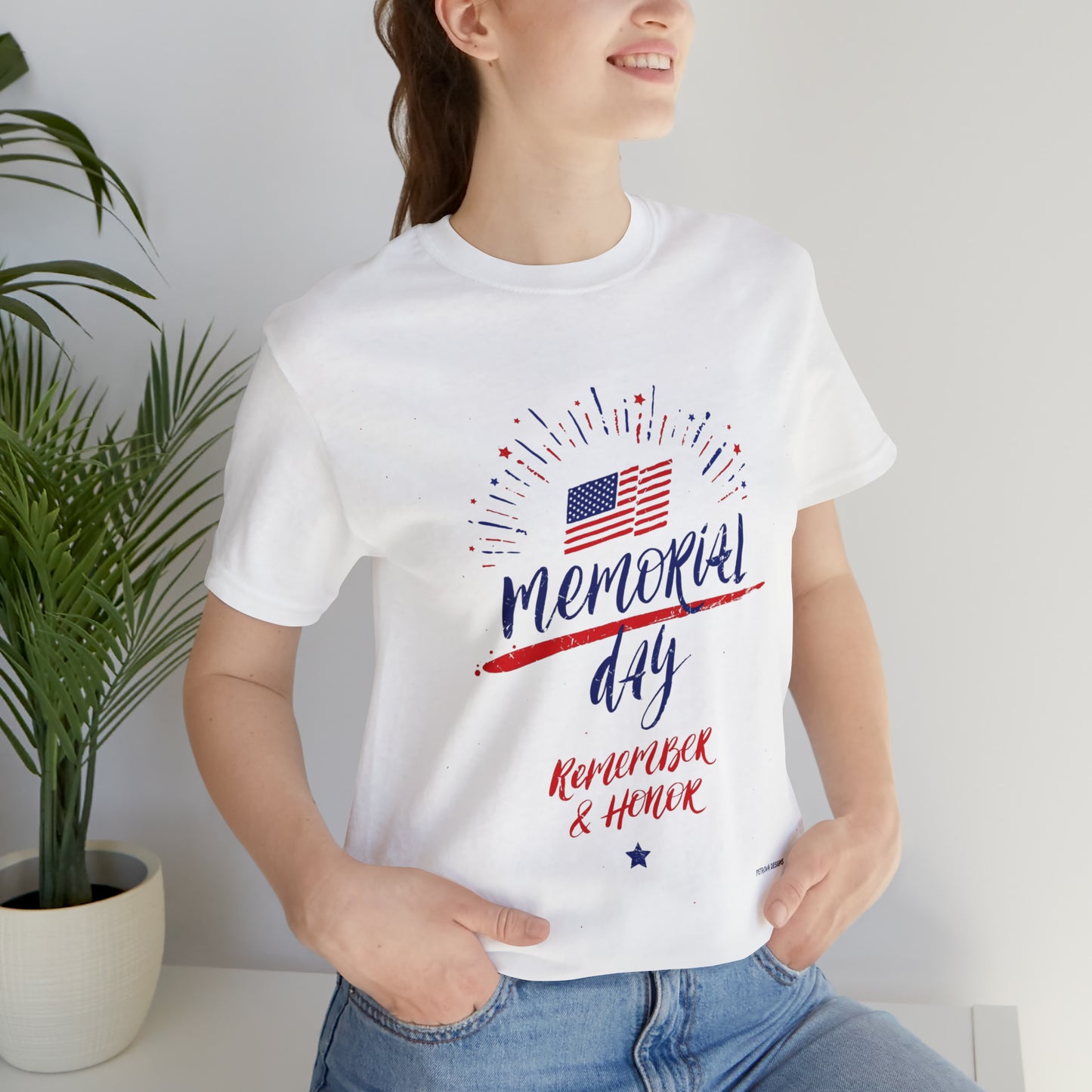 White T-Shirt Tshirt Design Gift for Friend and Family Short Sleeved Shirt Memorial Day Gifts Petrova Designs