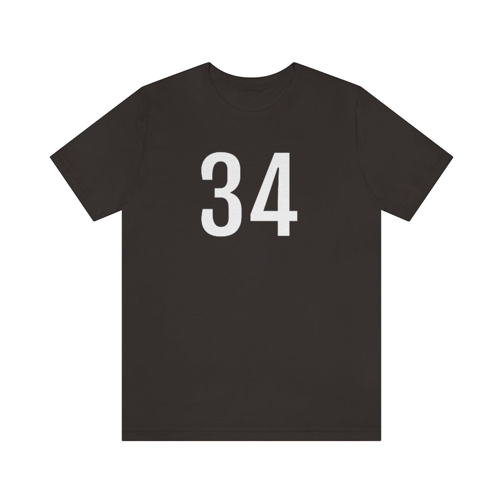 Brown T-Shirt 34 Numbered Tee Shirt with Numbers On Them for Numbered T-Shirt Outfit Petrova Designs