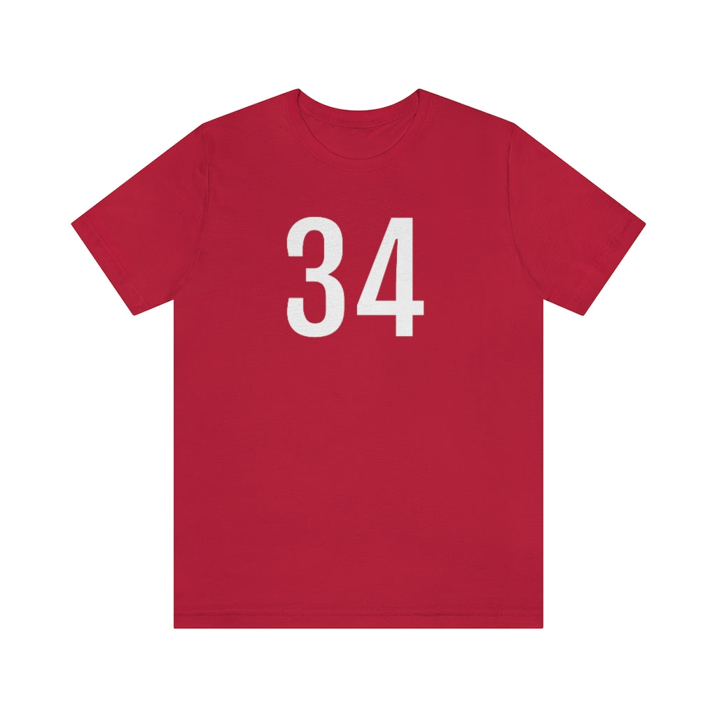 Red T-Shirt 34 Numbered Tee Shirt with Numbers On Them for Numbered T-Shirt Outfit Petrova Designs