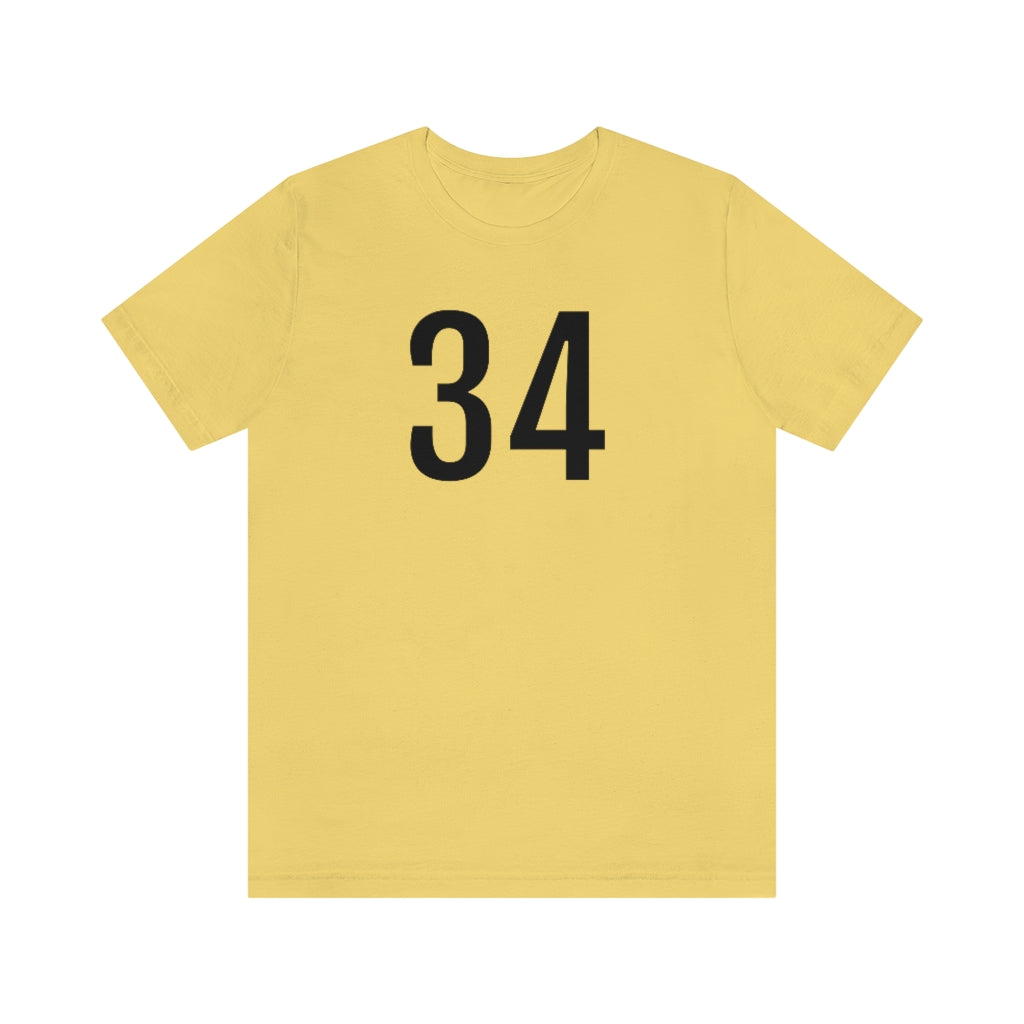 Yellow T-Shirt 34 Numbered Tee Shirt with Numbers On Them for Numbered T-Shirt Outfit Petrova Designs