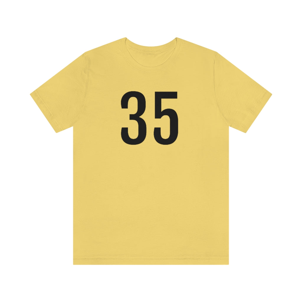 Yellow T-Shirt 35 Numbered Tee Shirt with Numbers On Them for Numbered T-Shirt Outfit Petrova Designs