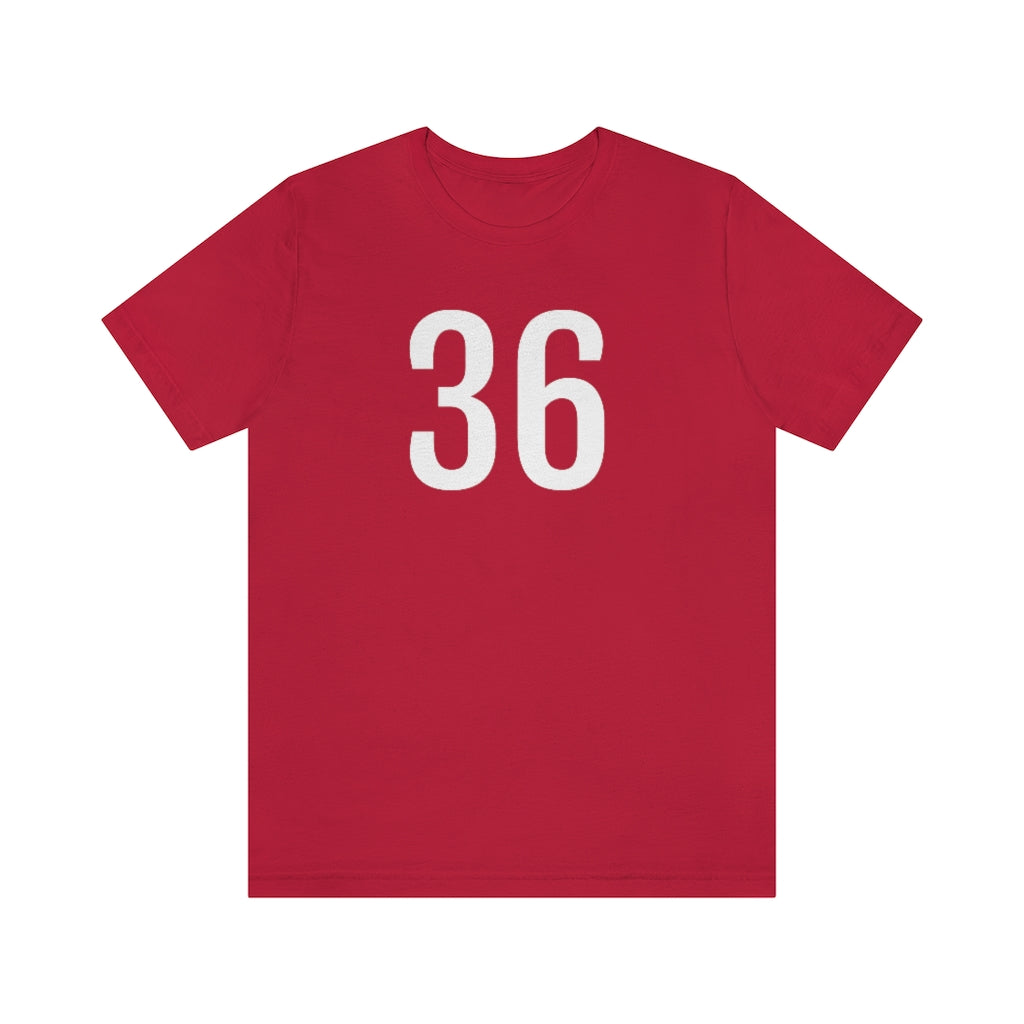 Red T-Shirt 36 Numbered Tee Shirt with Numbers On Them for Numbered T-Shirt Outfit Petrova Designs